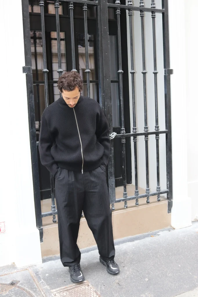 stein　OVERSIZED ZIP SHIRT JACKET stein -Oversized Zip Shirt Jacket & Wide Straight Trousers