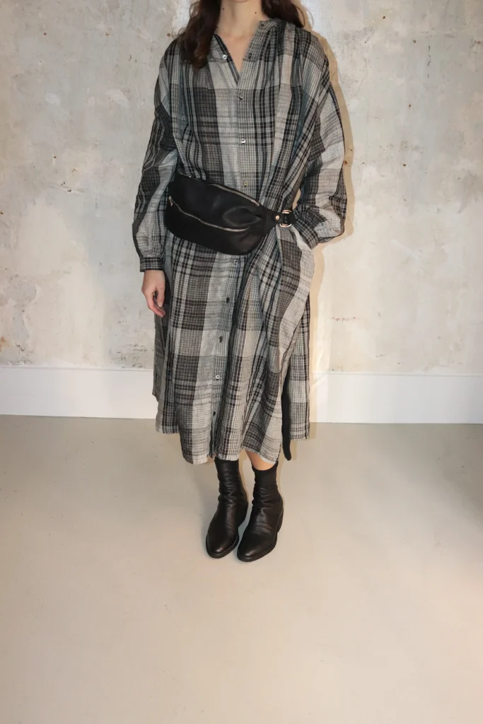Ichi Antiquités - Linen Big Check Shirt Dress Black - Rendez-vous