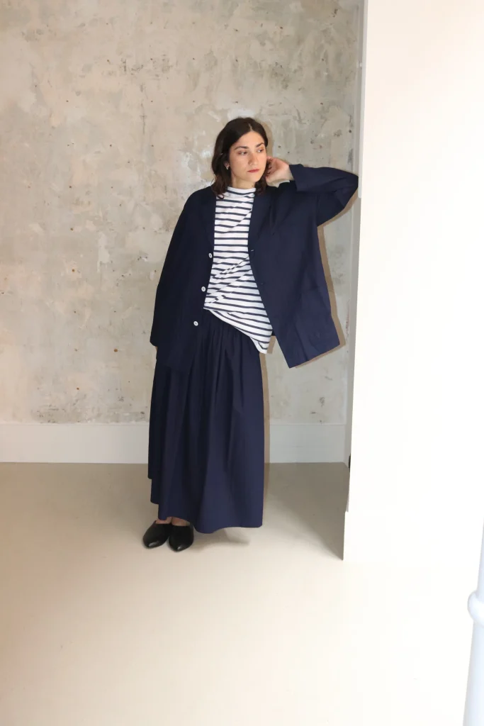 Toujours - Boat Neck Half Sleeve Shirt White Grayish Navy