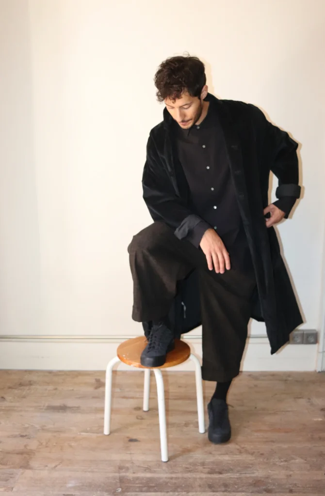 Album Di Famiglia Men Velvet Loose Coat Black