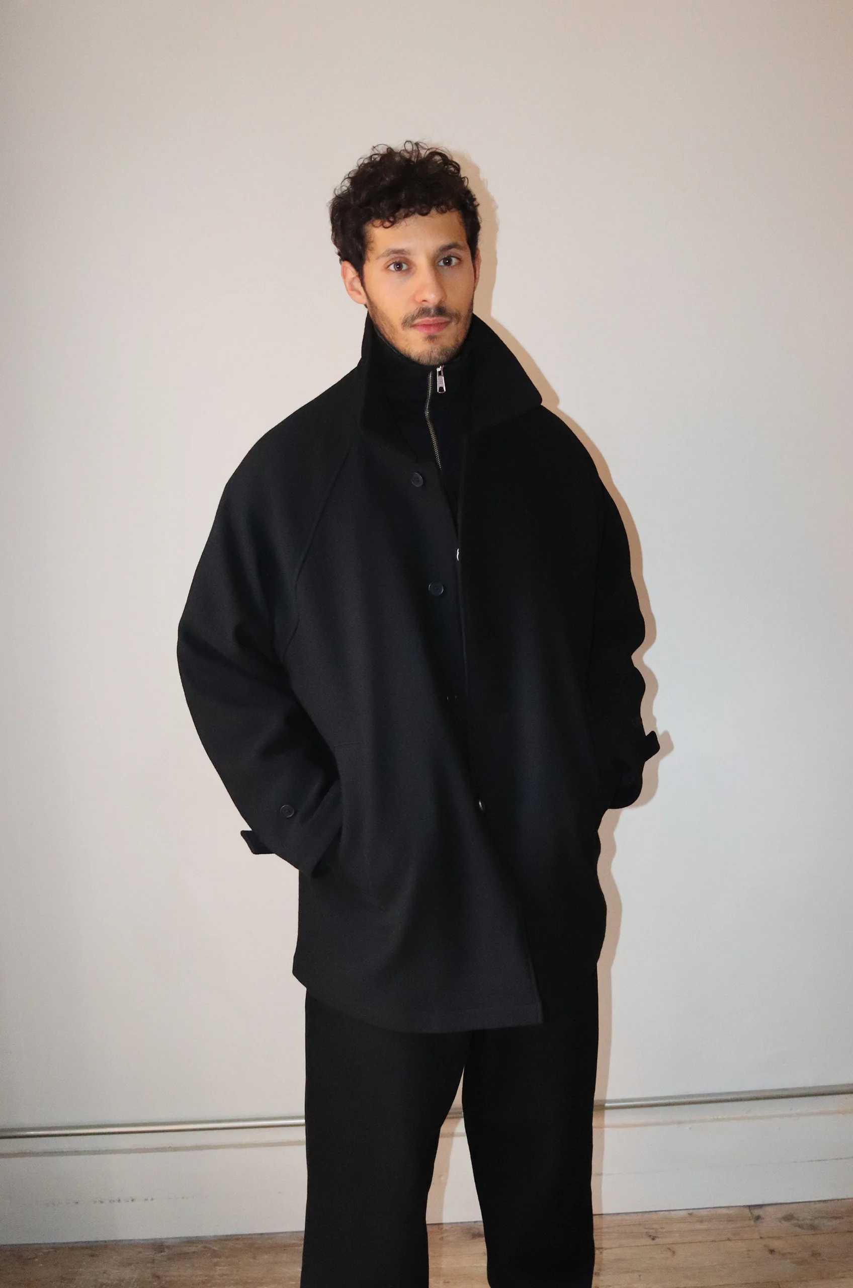 Still By Hand - Wool/Nylon Half Coat CO3243OS – Black
