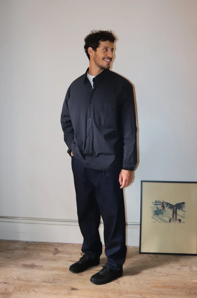 Still By Hand - 12oz Denim Deep Tuck Pants DN02243OS - Navy