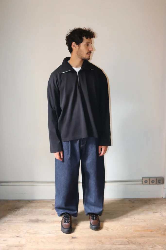 Studio Nicholson STOLL Dry Heavy Cotton ZIp Roll Neck Black
