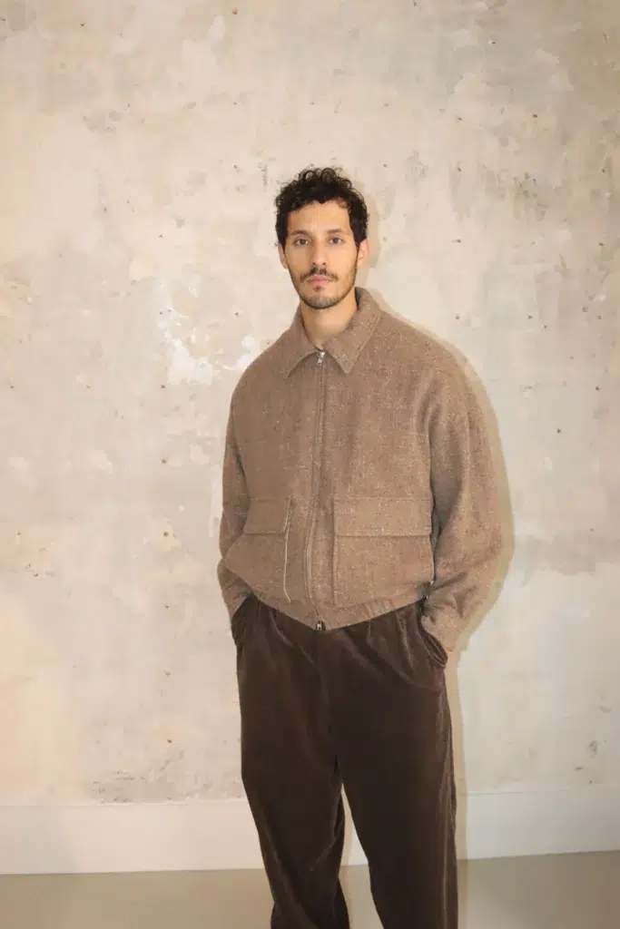 evan kinori ウールセットアップ　ブラウン Evan Kinori - Zip Jacket Two Undyed Wool Tweed Dark Beige