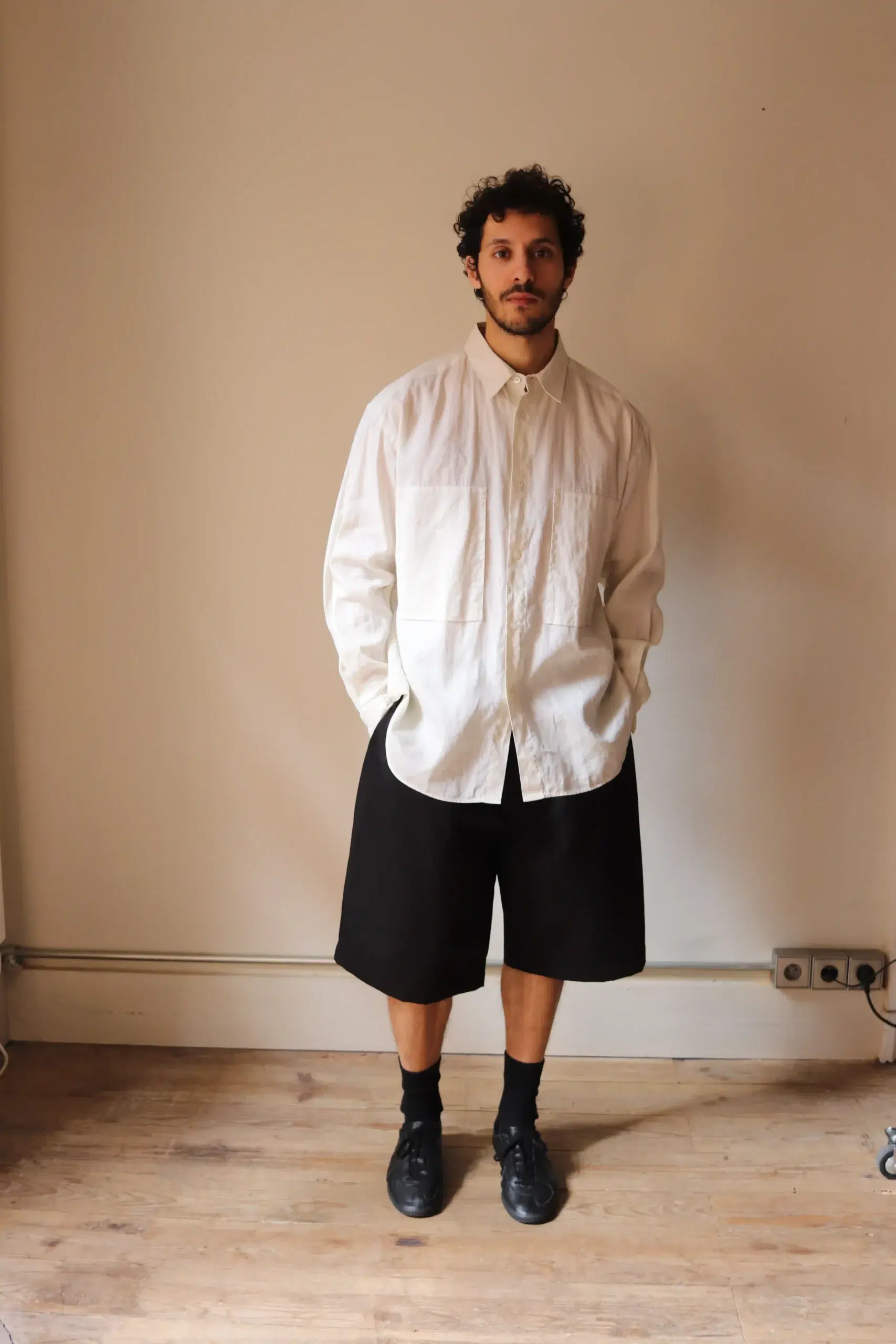 Still By Hand - SH05261OS Garment-dye over shirt - ECRU