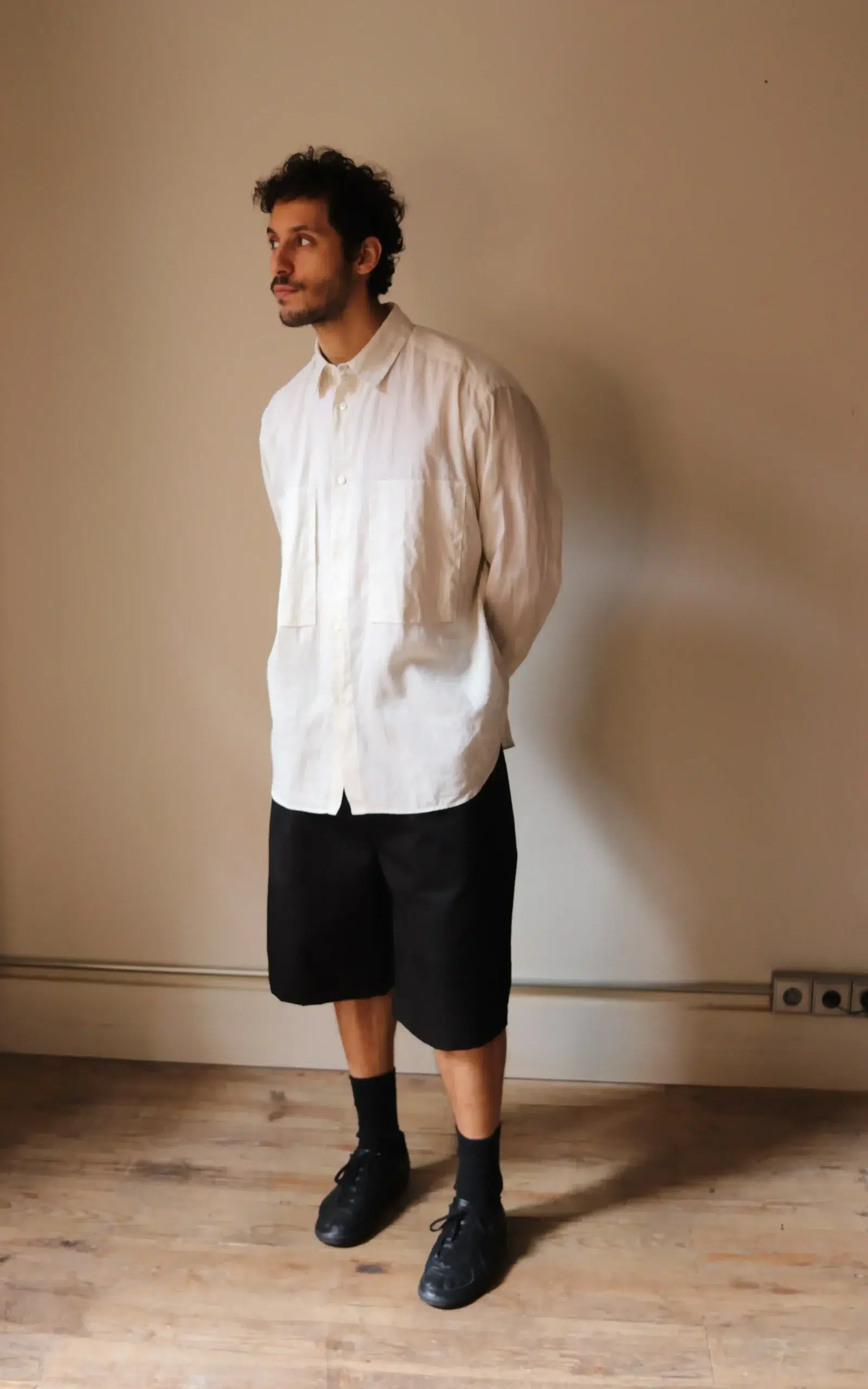 Still By Hand - SH05261OS Garment-dye over shirt - ECRU