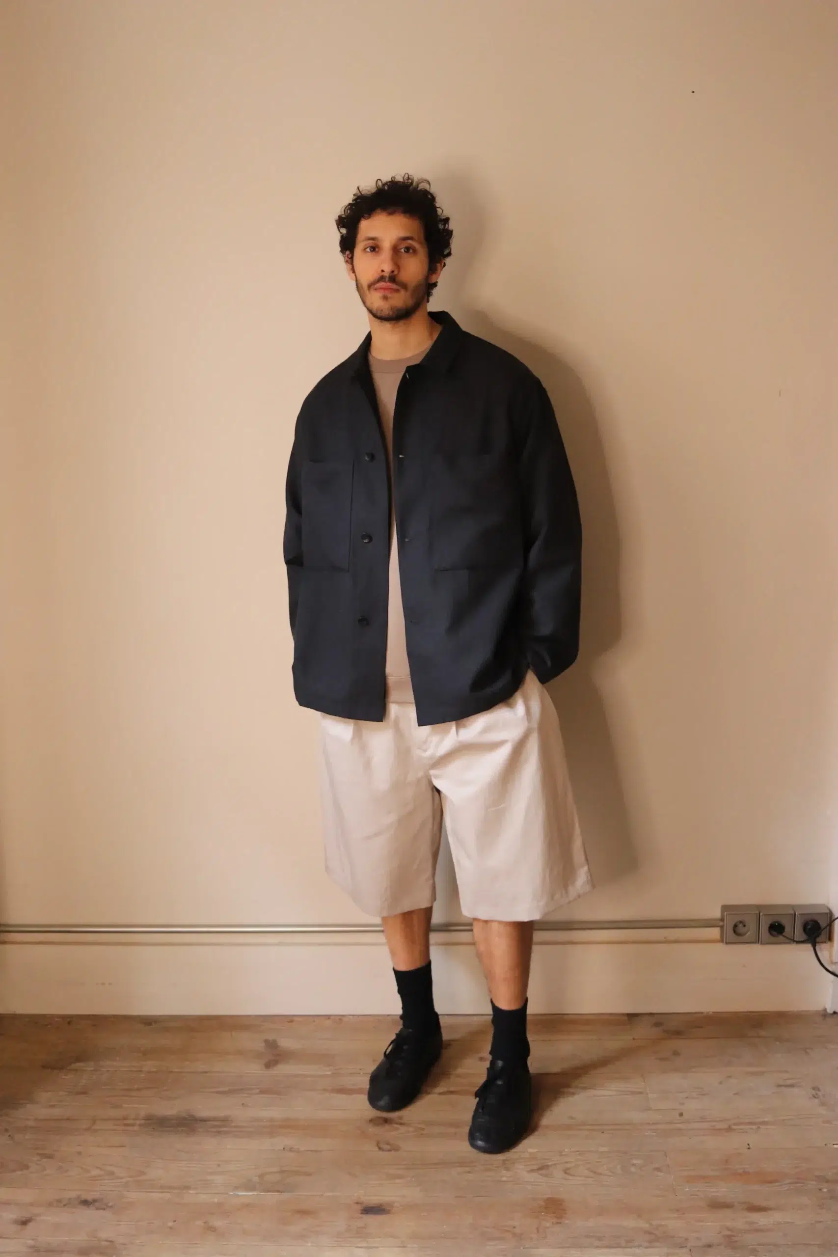 Still By Hand - BL04261OS Mixed Colour Shirt Jacket - Ink Black