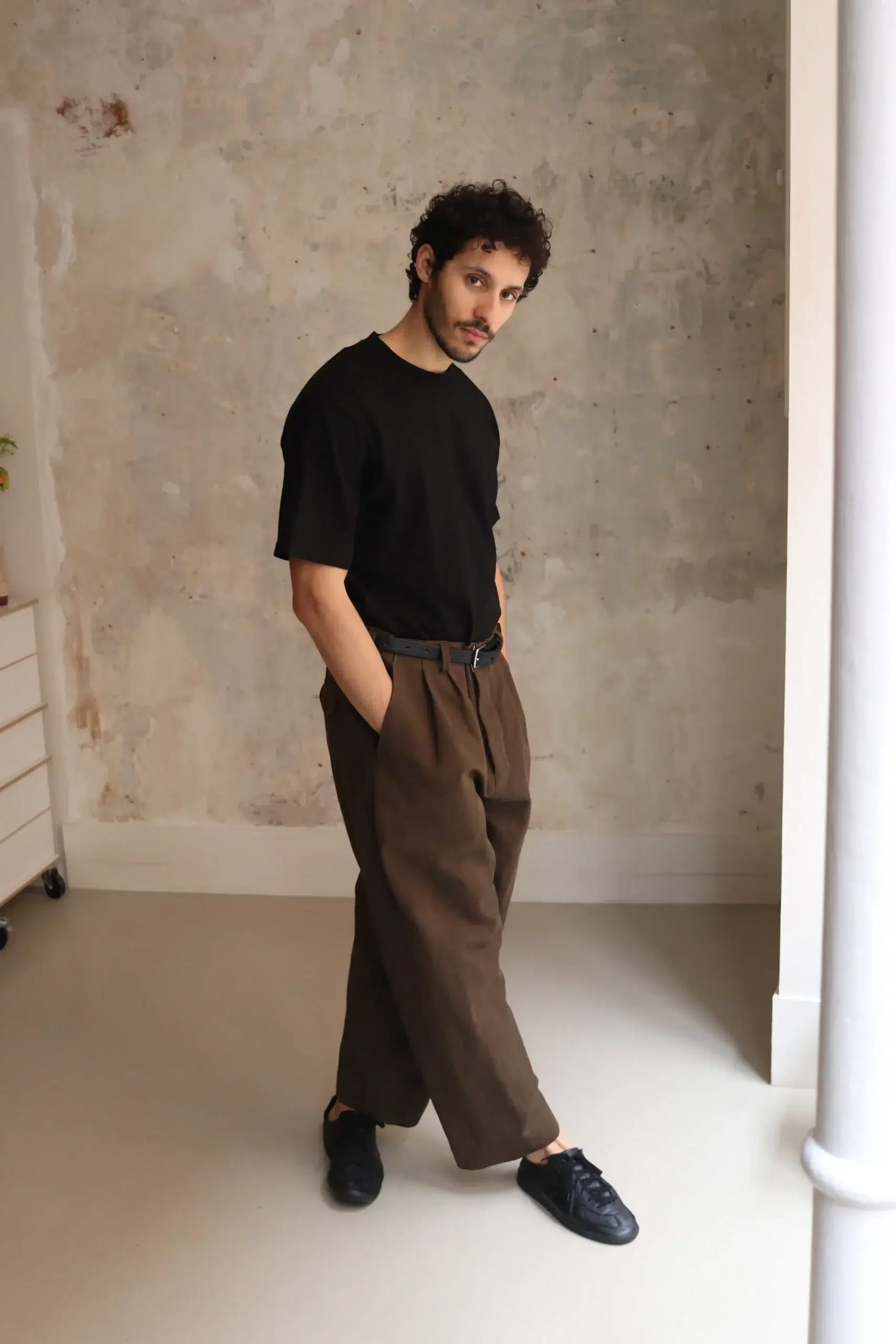 Evan Kinori - Two Pleat Pant - Dark Olive (Sumi Ink Dye)