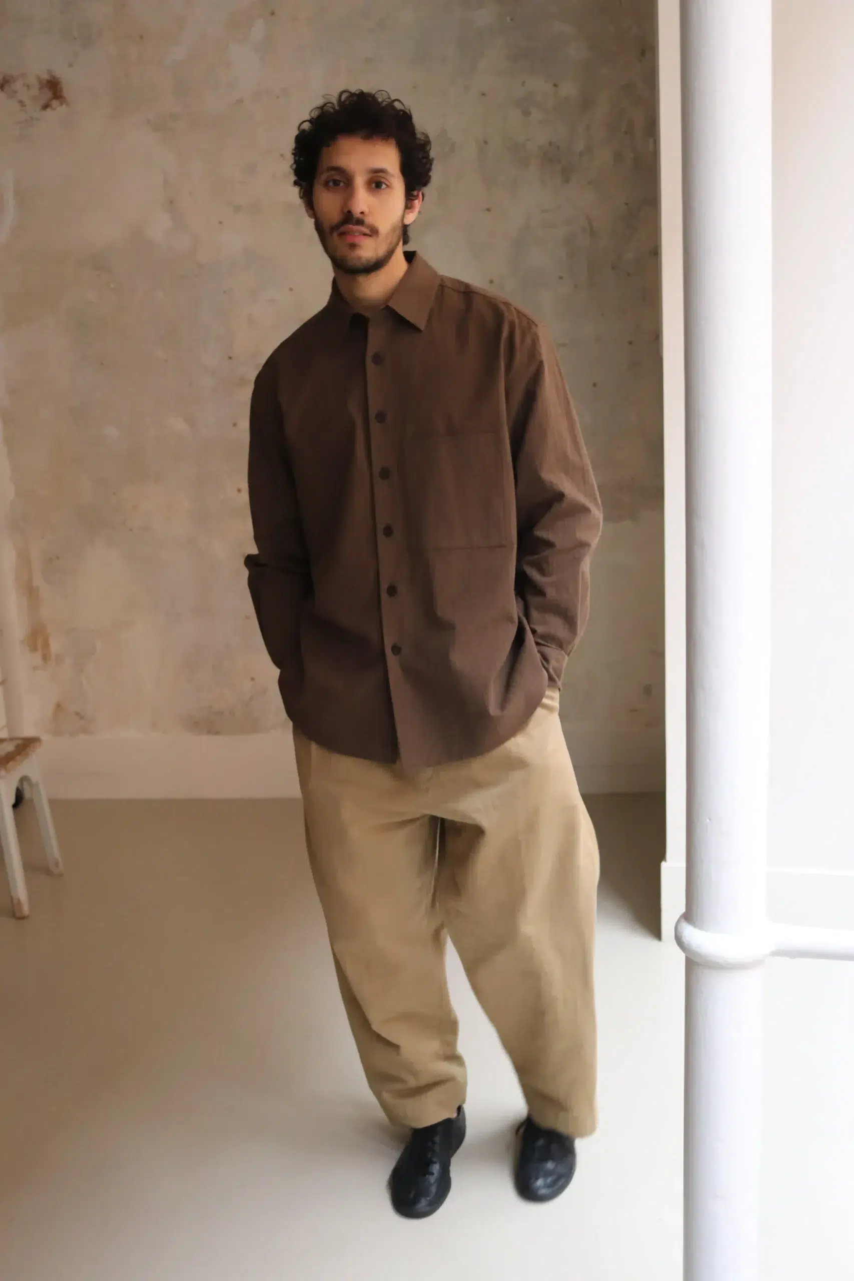 Evan Kinori - Big Shirt Two - Brown/Black (Logwood Overdye)