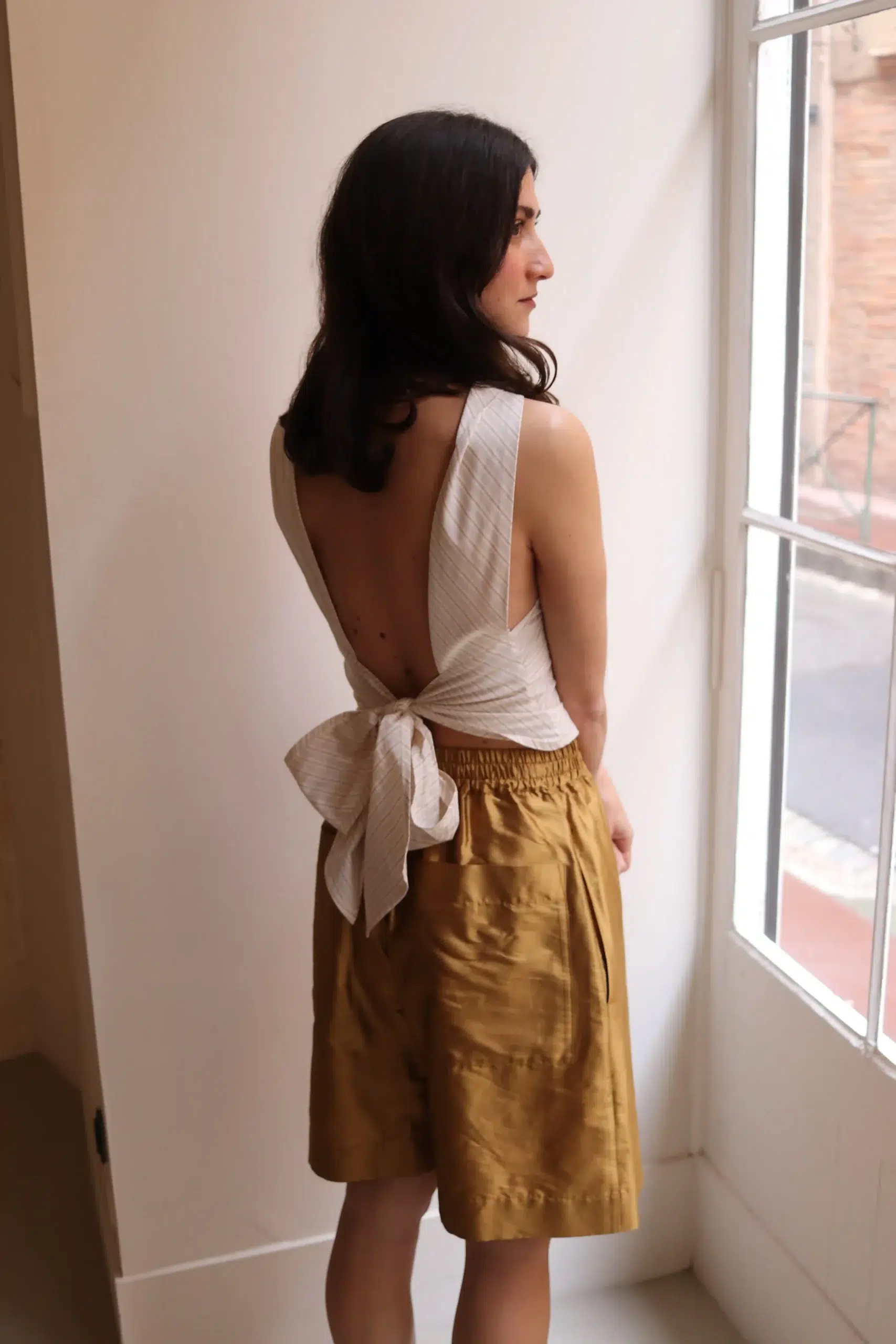 CAWLEY - JAPANESE MUGWASHER STRIPE COTTON EDITH TOP - APRICOT STRIPE