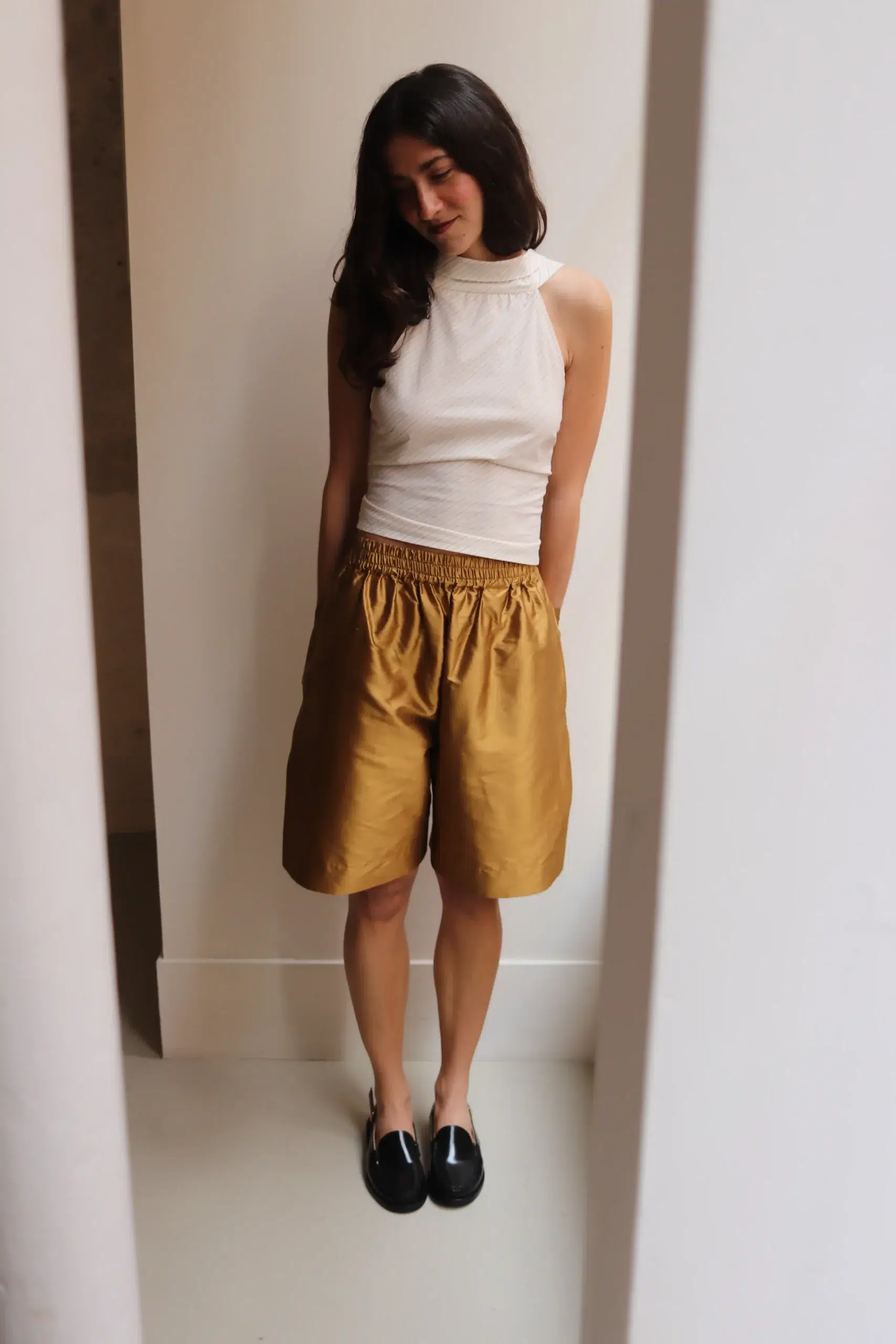 CAWLEY - JAPANESE MUGWASHER STRIPE COTTON EDITH TOP - APRICOT STRIPE