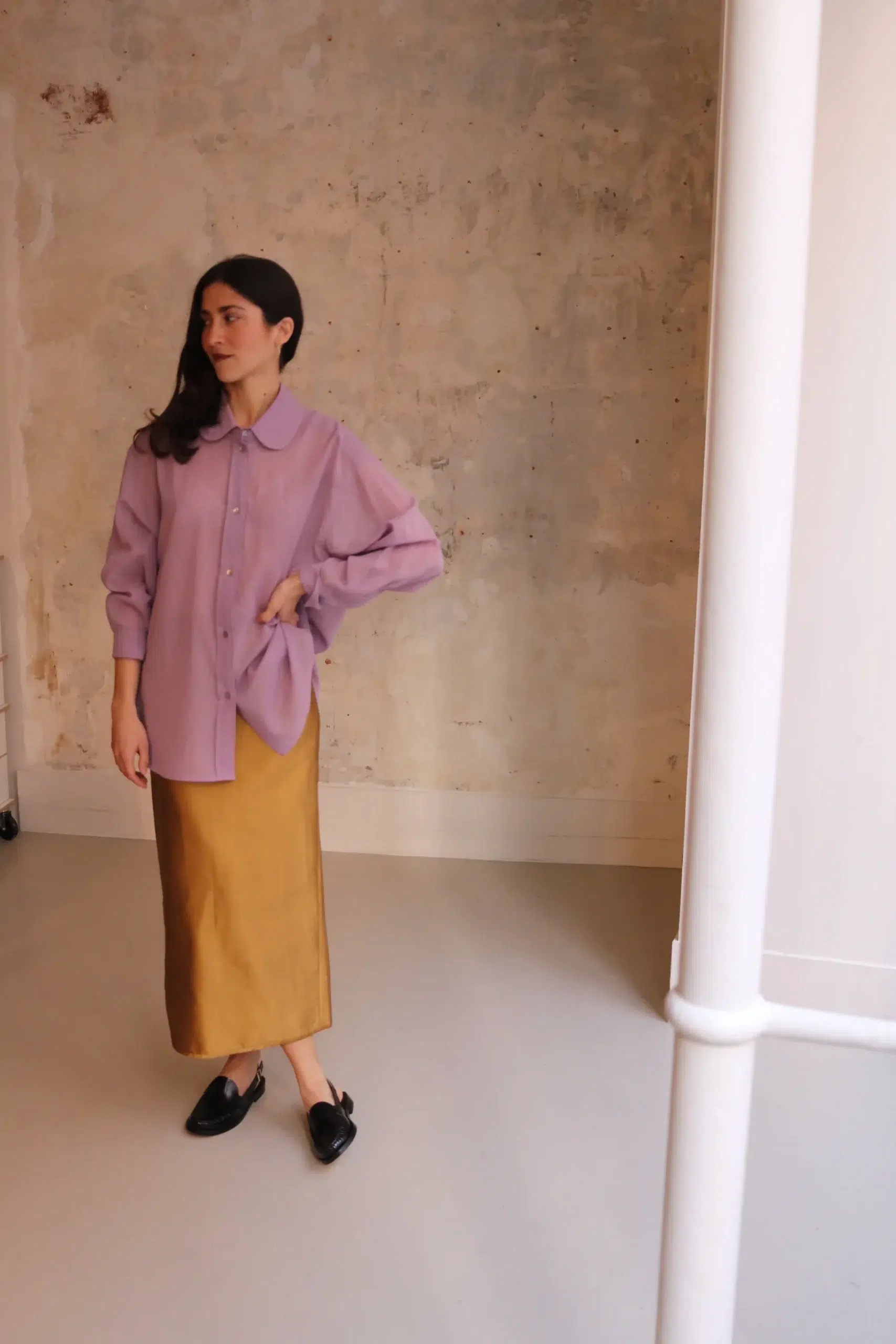 CAWLEY - JAPANESE COTTON DYED VOILE PHOEBE SHIRT - PURPLE