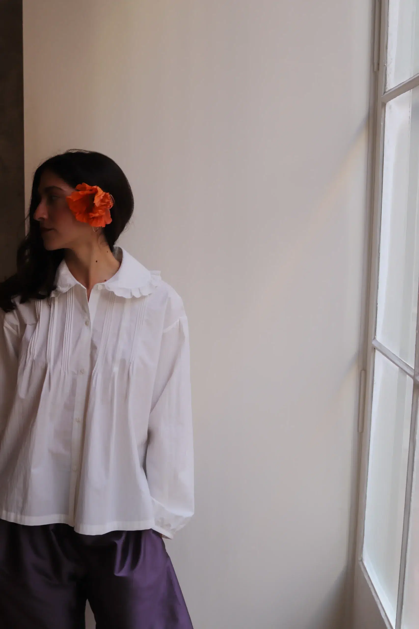 CAWLEY - JAPANESE COTTON POPLIN JESSIE SHIRT WITH TRIM - WHITE