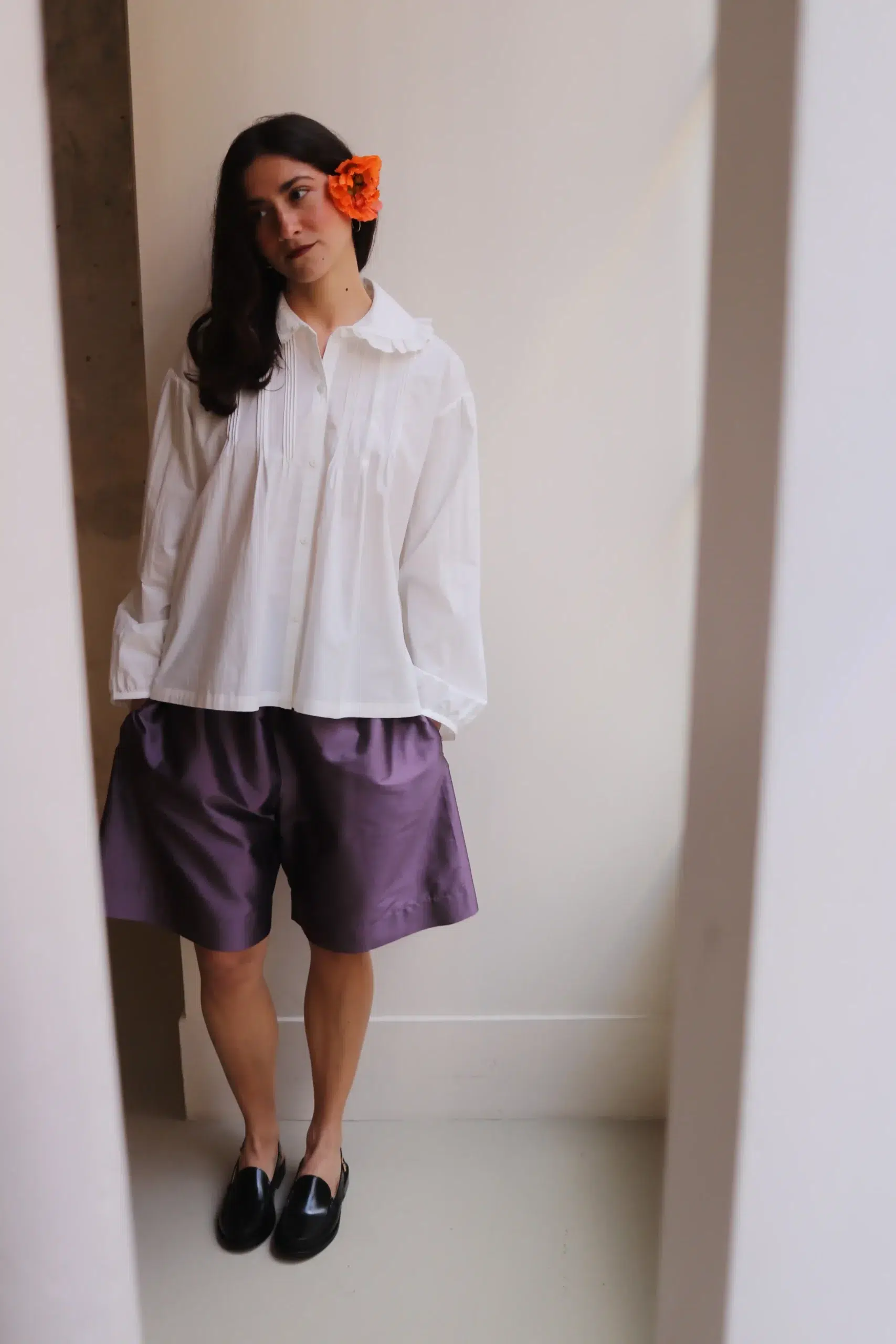 CAWLEY - SILK DUPION HILDA SHORT - PRUNE