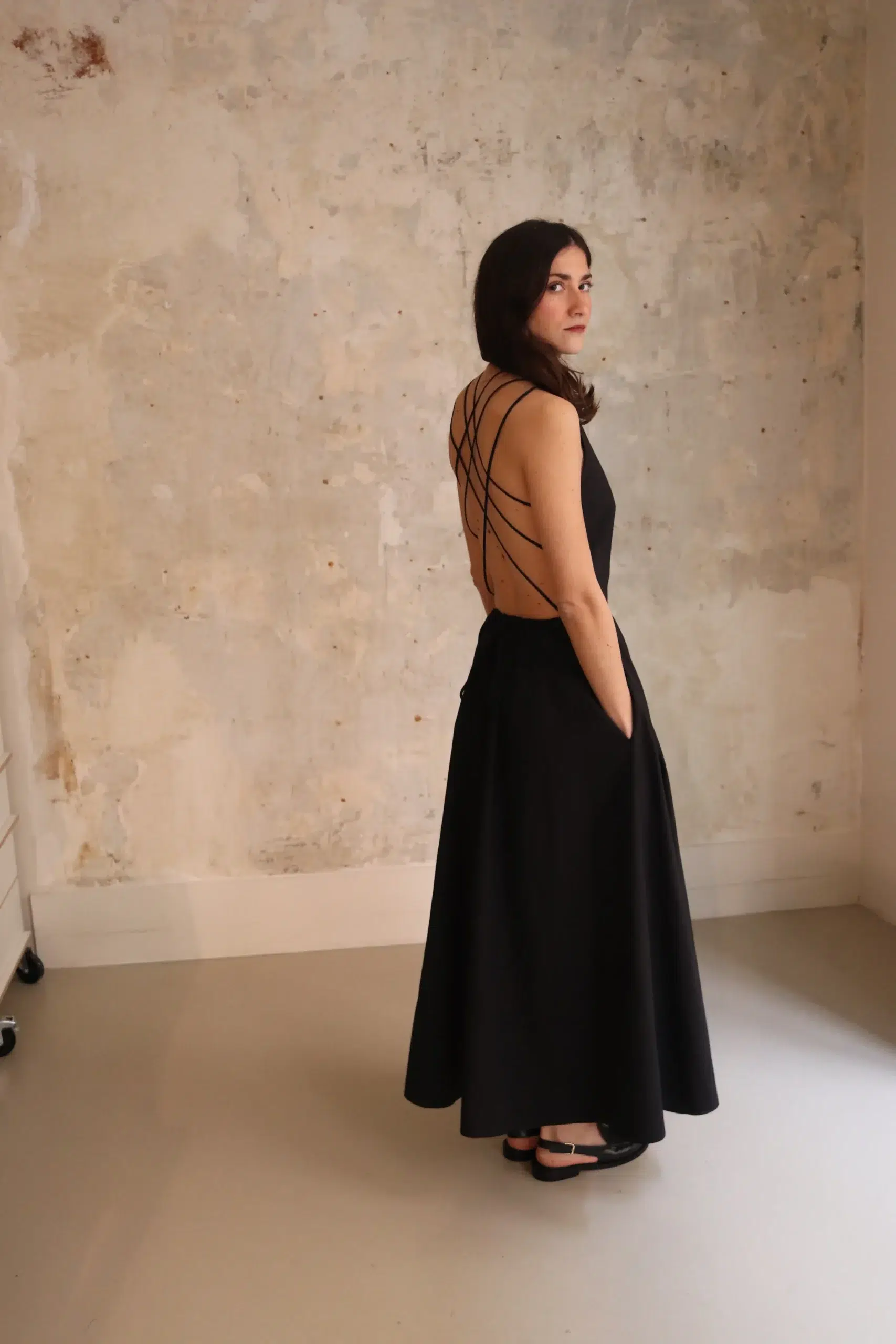 CAWLEY - JAPANESE COTTON SOFIA DRESS - BLACK