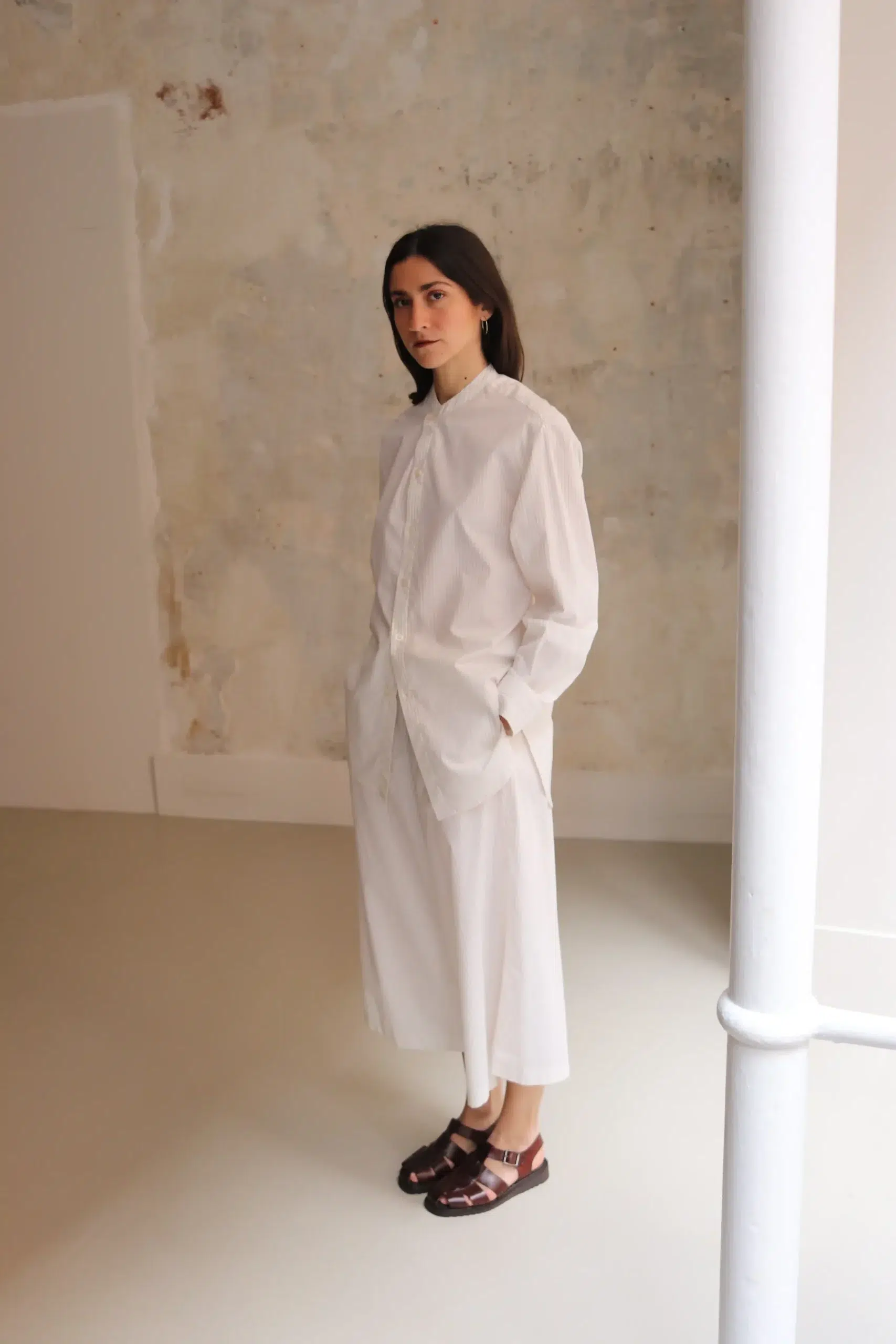 WRIGHT & DOYLE - ROWDEN SHIRT WD-121-CB - CHALK BRICK PINSTRIPE