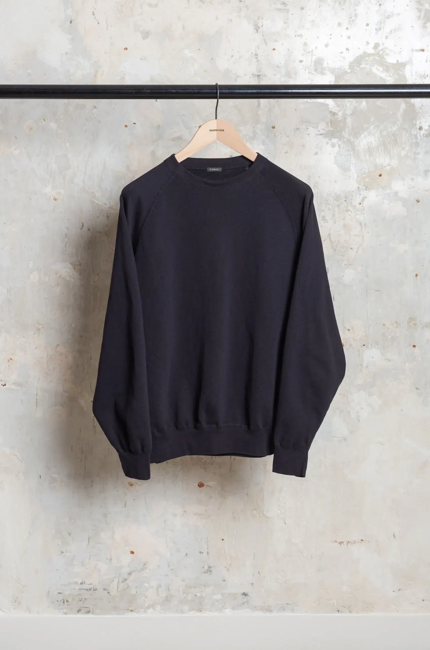 Comoli - LW Cotton Fleece Crew Neck PO D01-05017 - BLACK