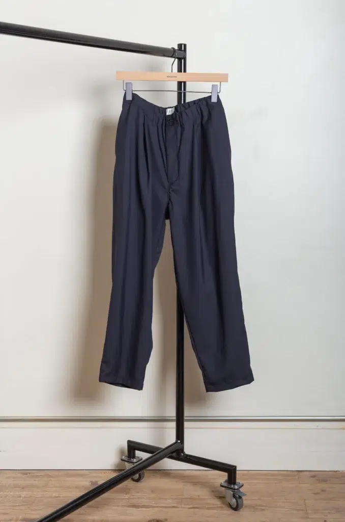 Still By Hand - Summer wool wide pants - BLACK NAVY