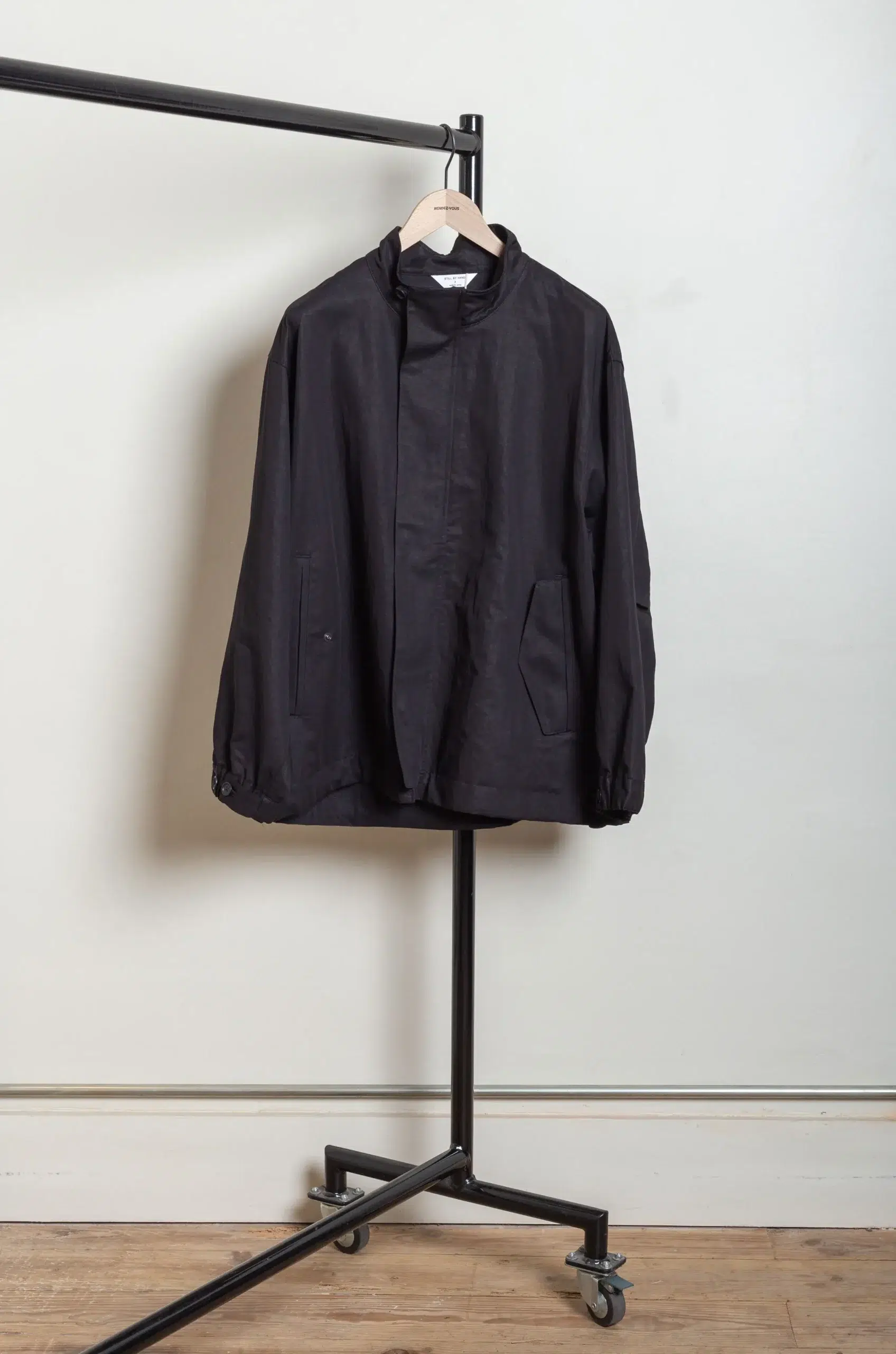 Still By Hand - BL02261OS Stand collar blouson - BLACK