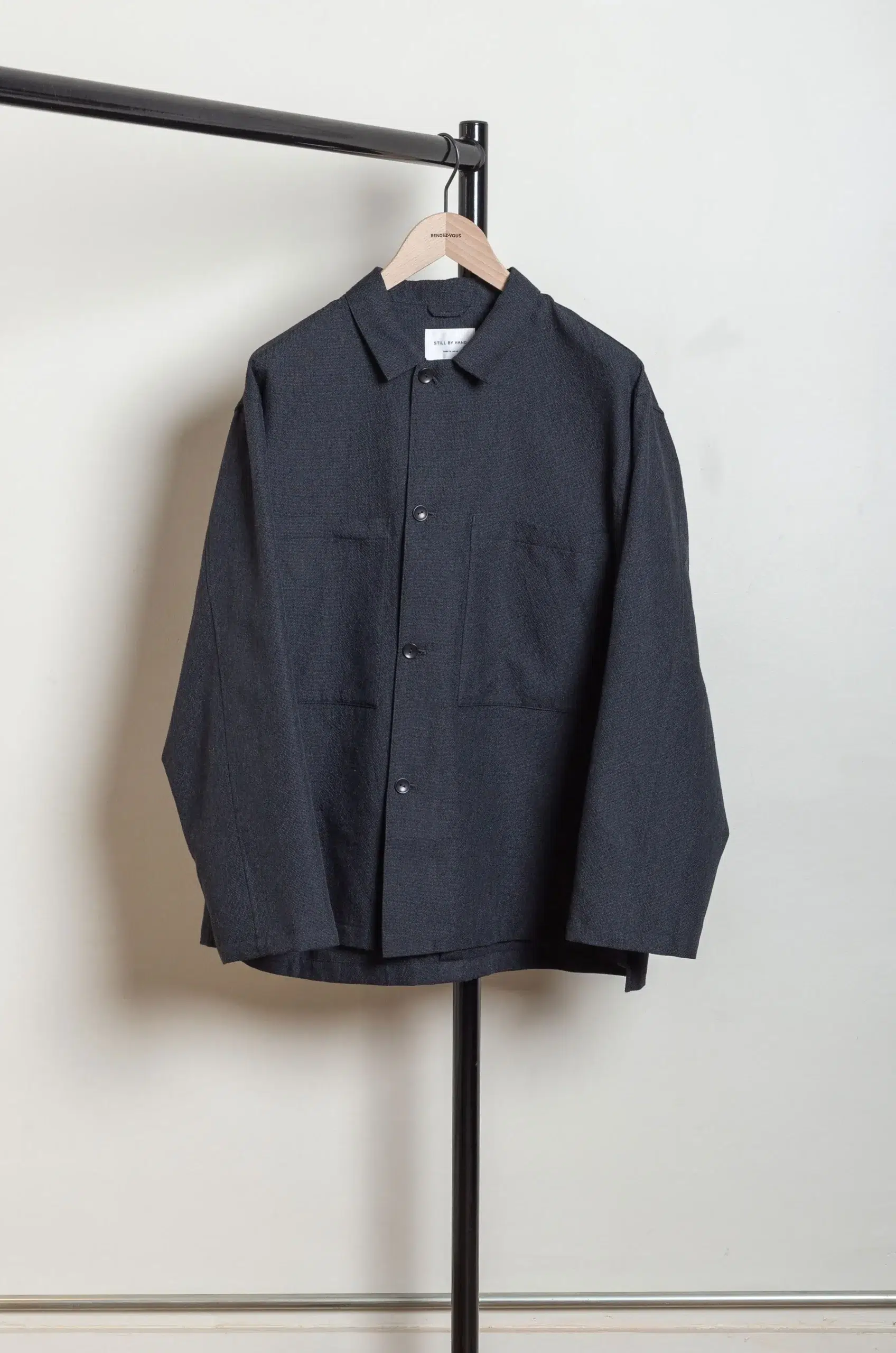 Still By Hand - BL04261OS Mixed Colour Shirt Jacket - Ink Black