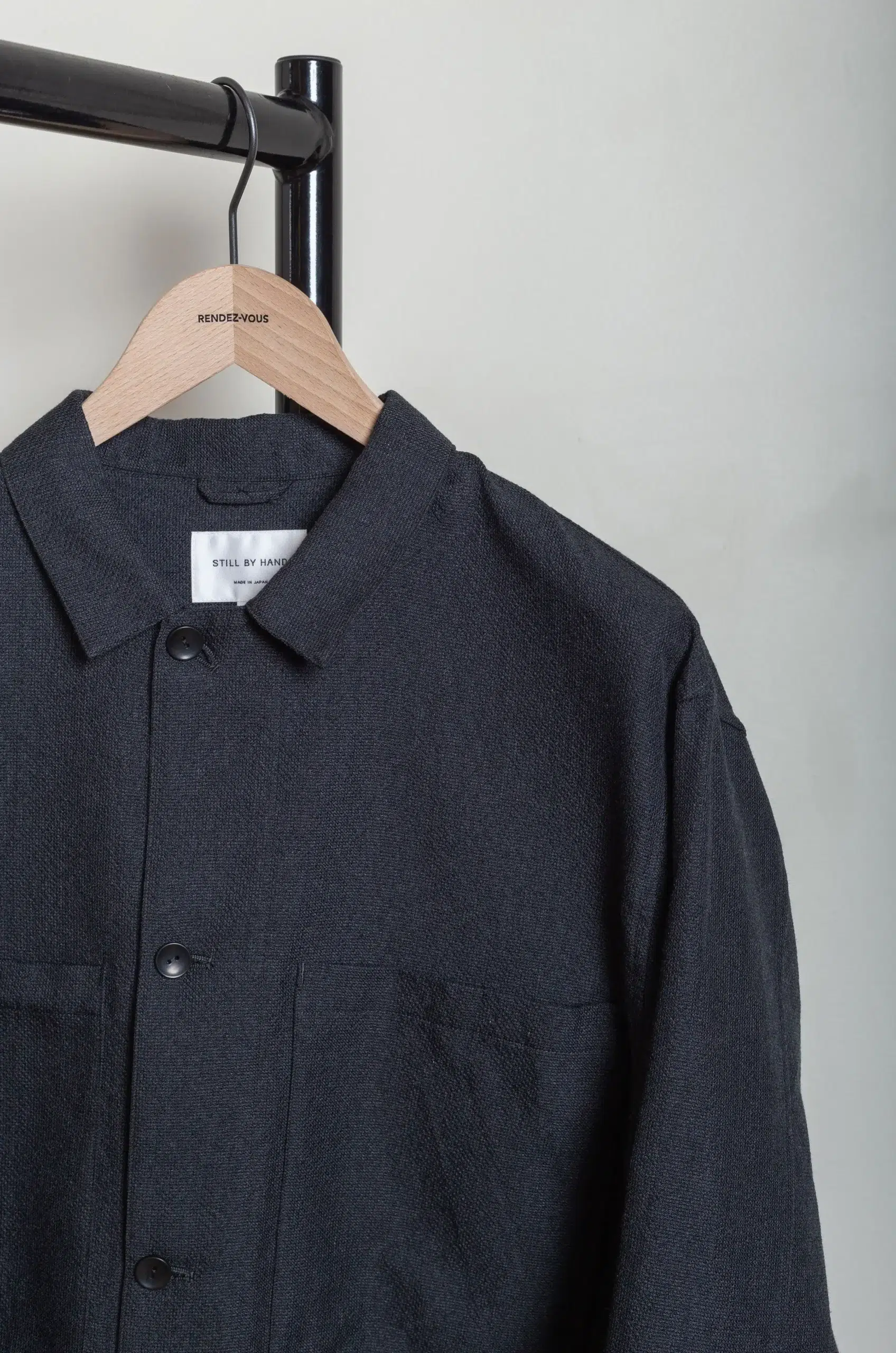 Still By Hand - BL04261OS Mixed Colour Shirt Jacket - Ink Black