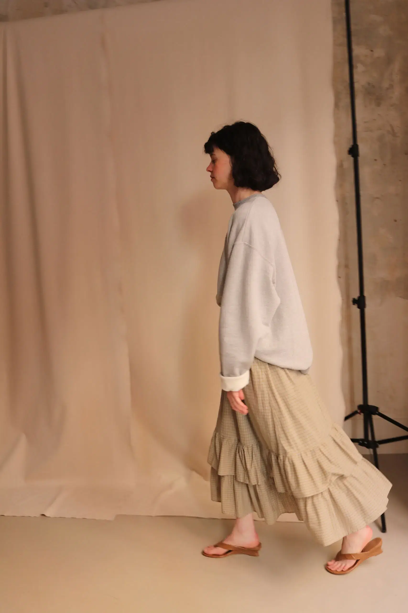 Dopple & Scent - Dobby Check Frill Skirt DS01045 - Beige