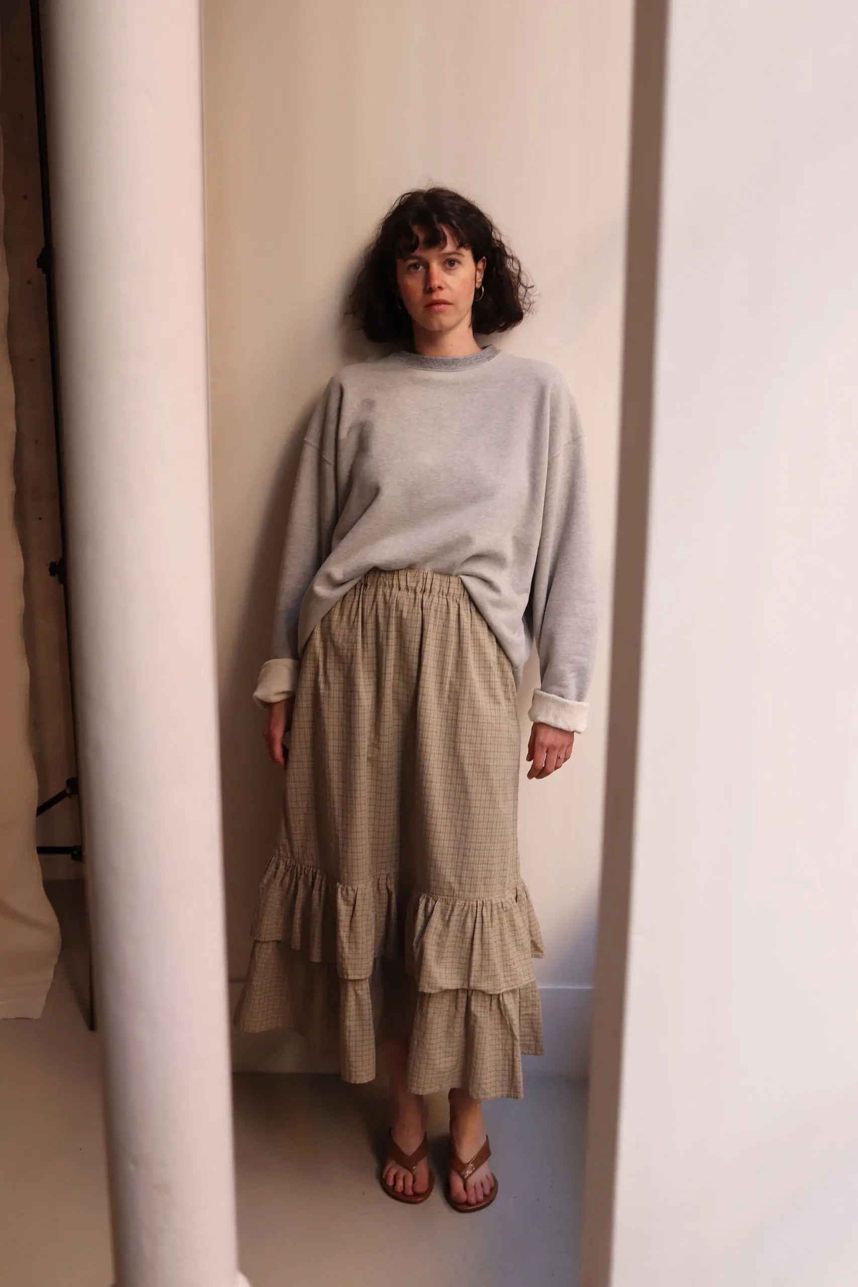 Dopple & Scent - Dobby Check Frill Skirt DS01045 - Beige