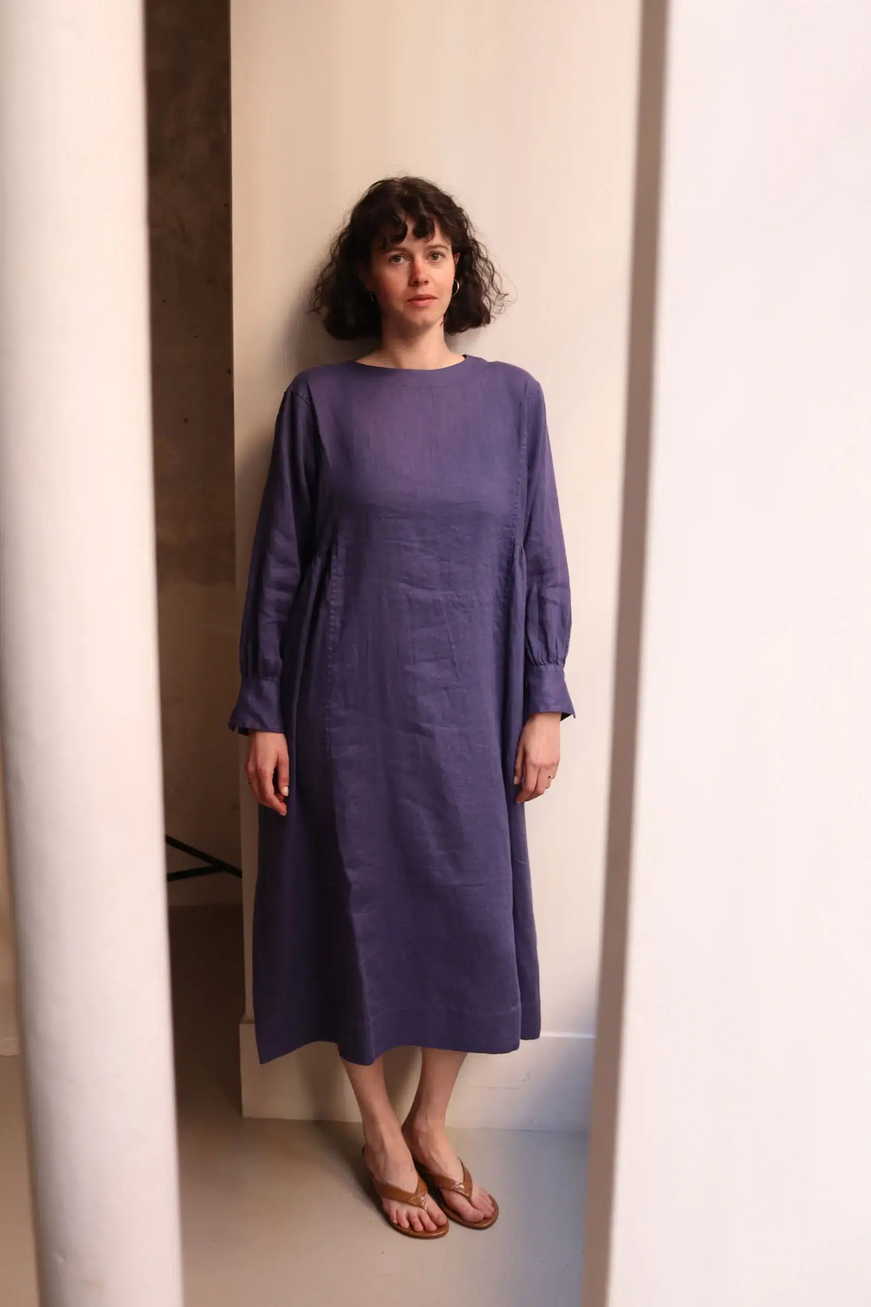 Dopple & Scent - Linen Gather Dress DS01001 - Blue