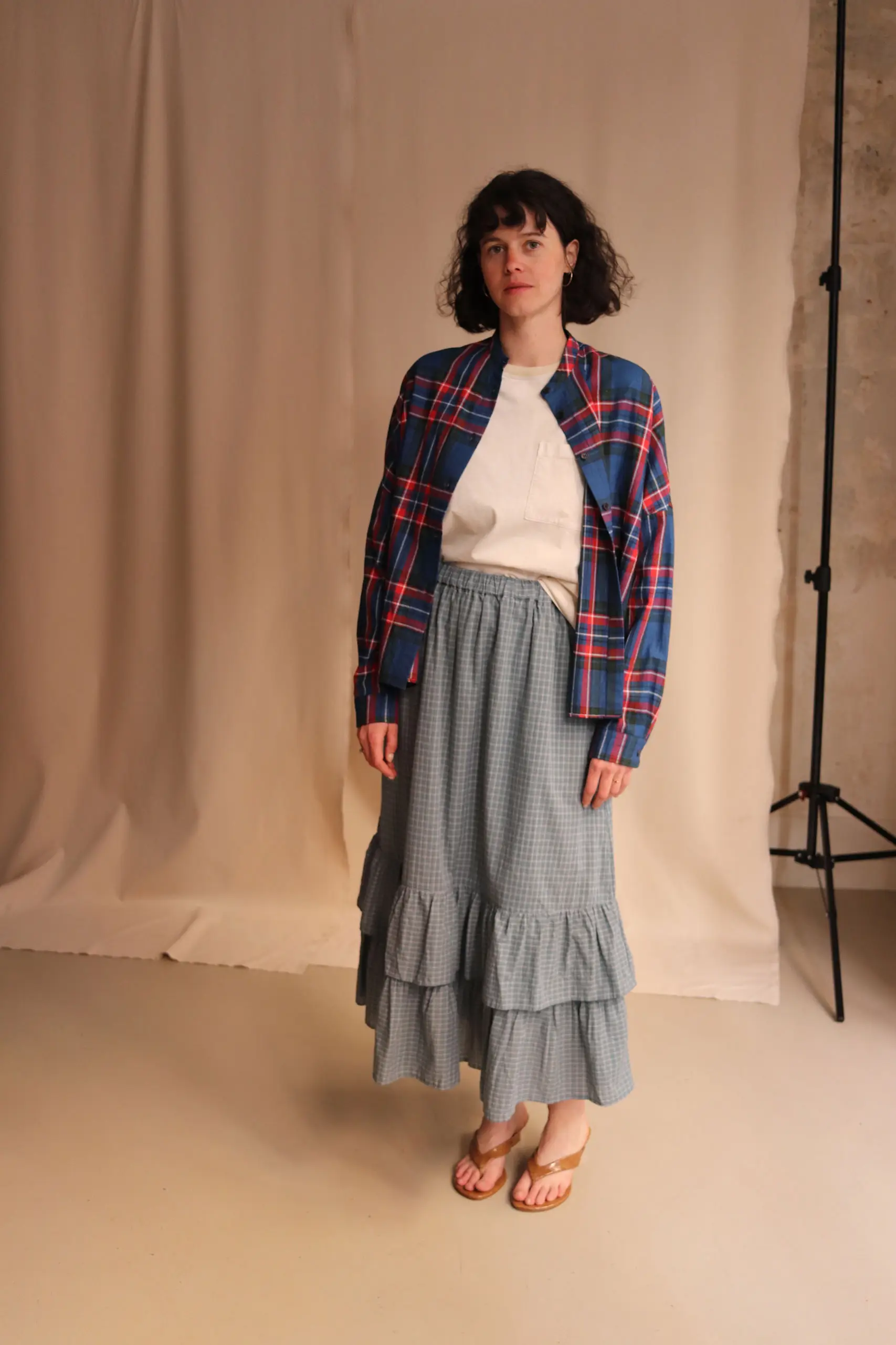 Dopple & Scent - Dobby Check Frill Skirt DS01045 - Blue