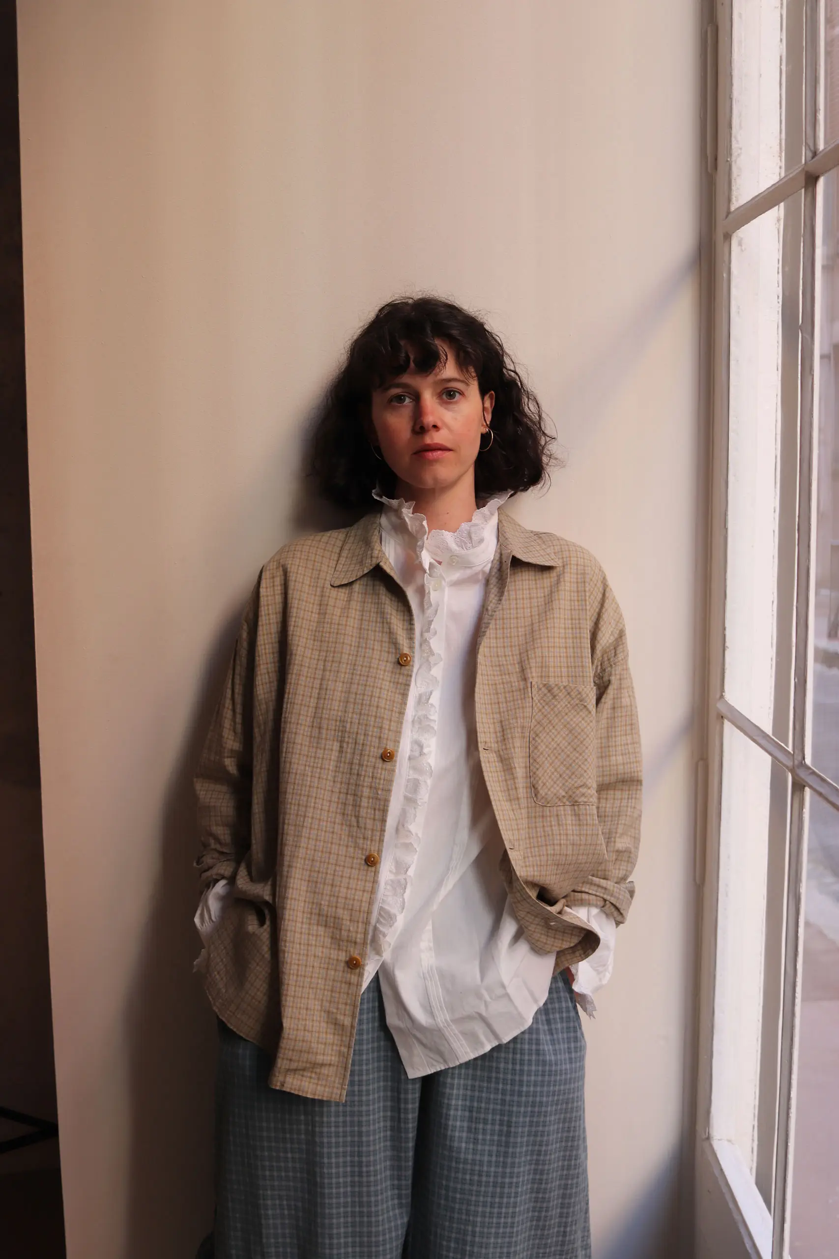 Dopple & Scent - Dobby Check Oversized Shirt DS01044 - Beige