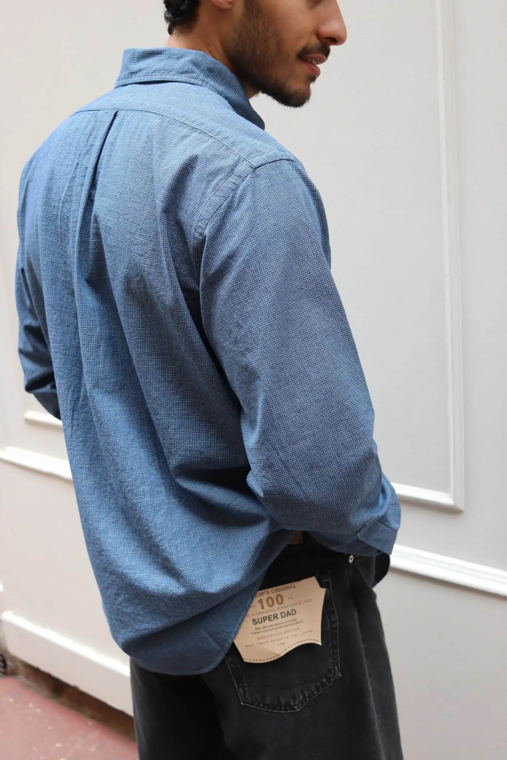 Orslow - SMALL CHECK INDIGO CHAMBRAY STANDARD BUTTON DOWN SHIRT 01-8112-C84 - CHECK CHAMBRAY