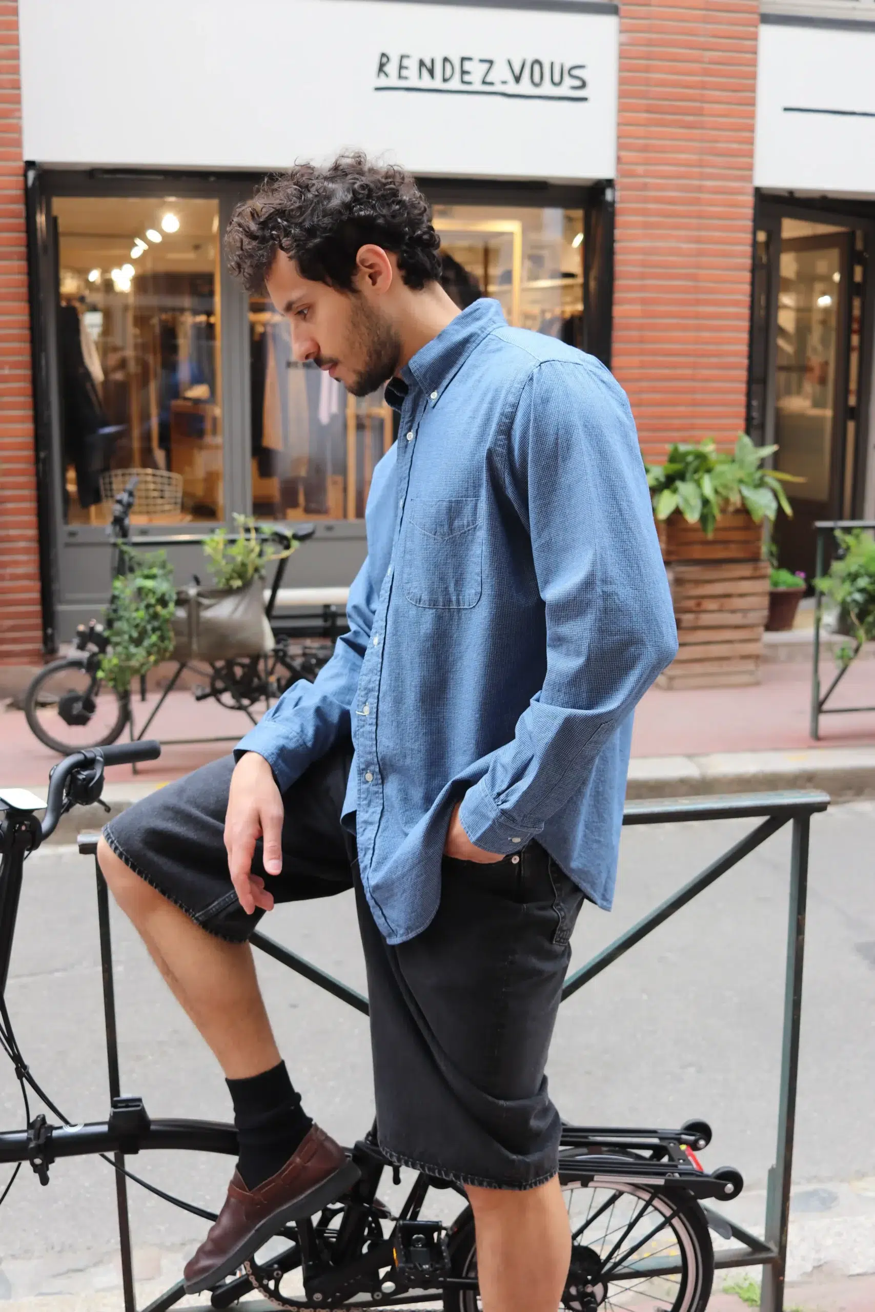 Orslow - SMALL CHECK INDIGO CHAMBRAY STANDARD BUTTON DOWN SHIRT 01-8112-C84 - CHECK CHAMBRAY