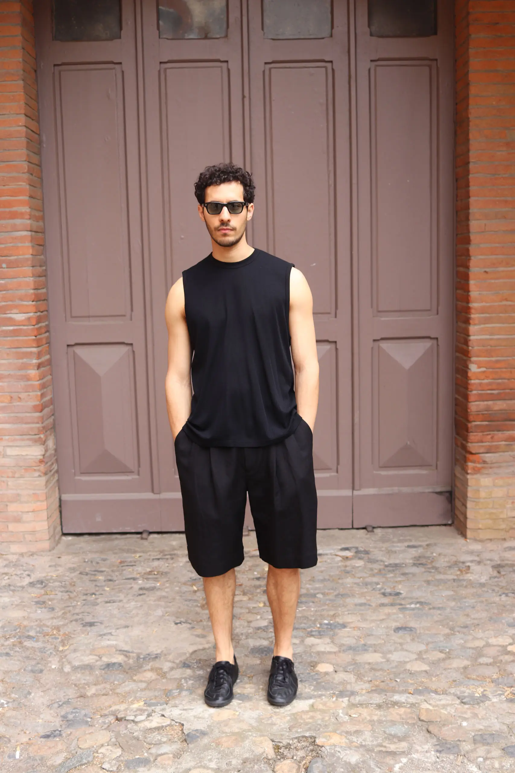 STEIN - VIS/LI/RA TWILL WIDE EASY SHORT TROUSERS ST.1437 - BLACK