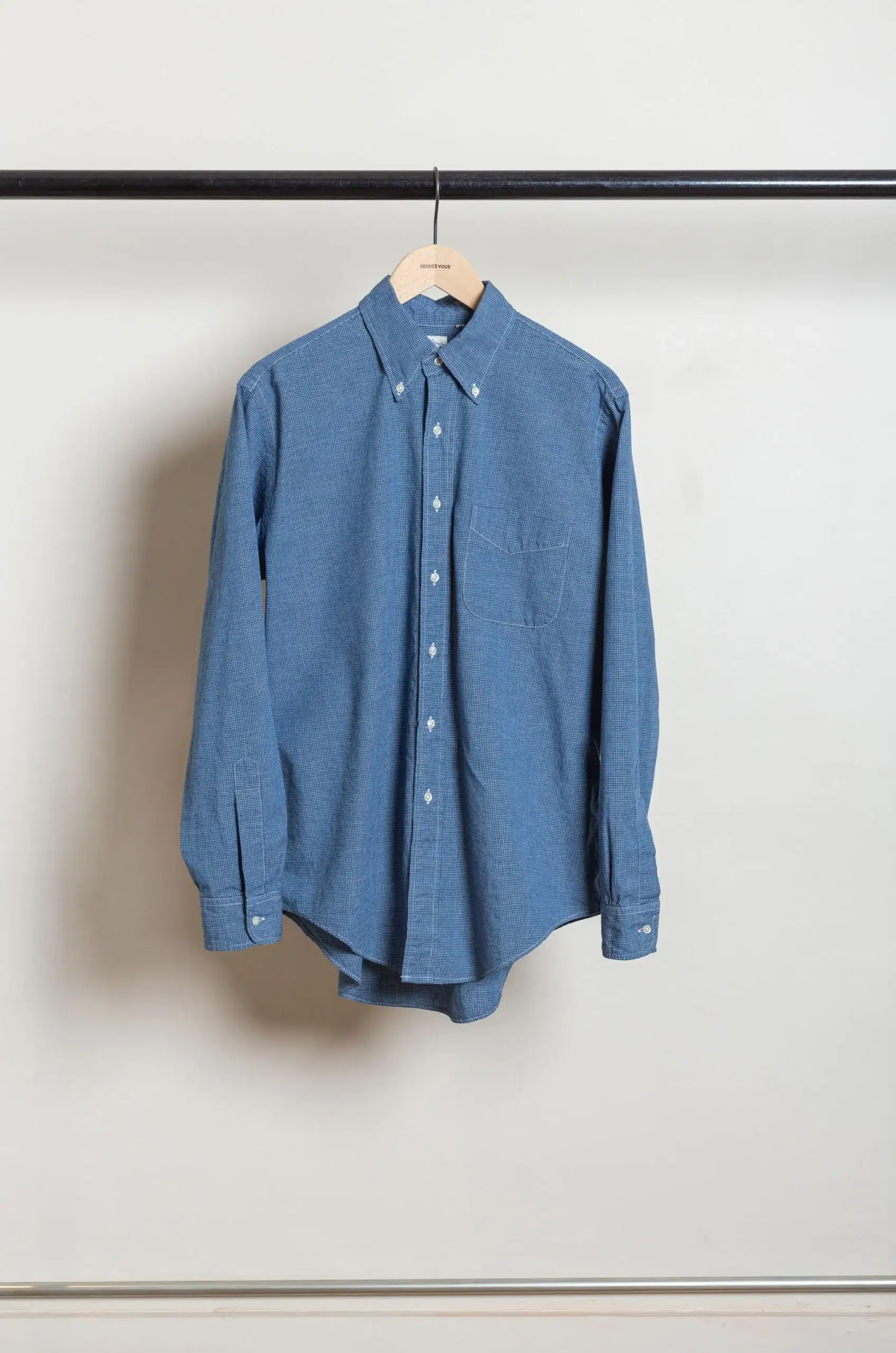 Orslow - SMALL CHECK INDIGO CHAMBRAY STANDARD BUTTON DOWN SHIRT 01-8112-C84 - CHECK CHAMBRAY