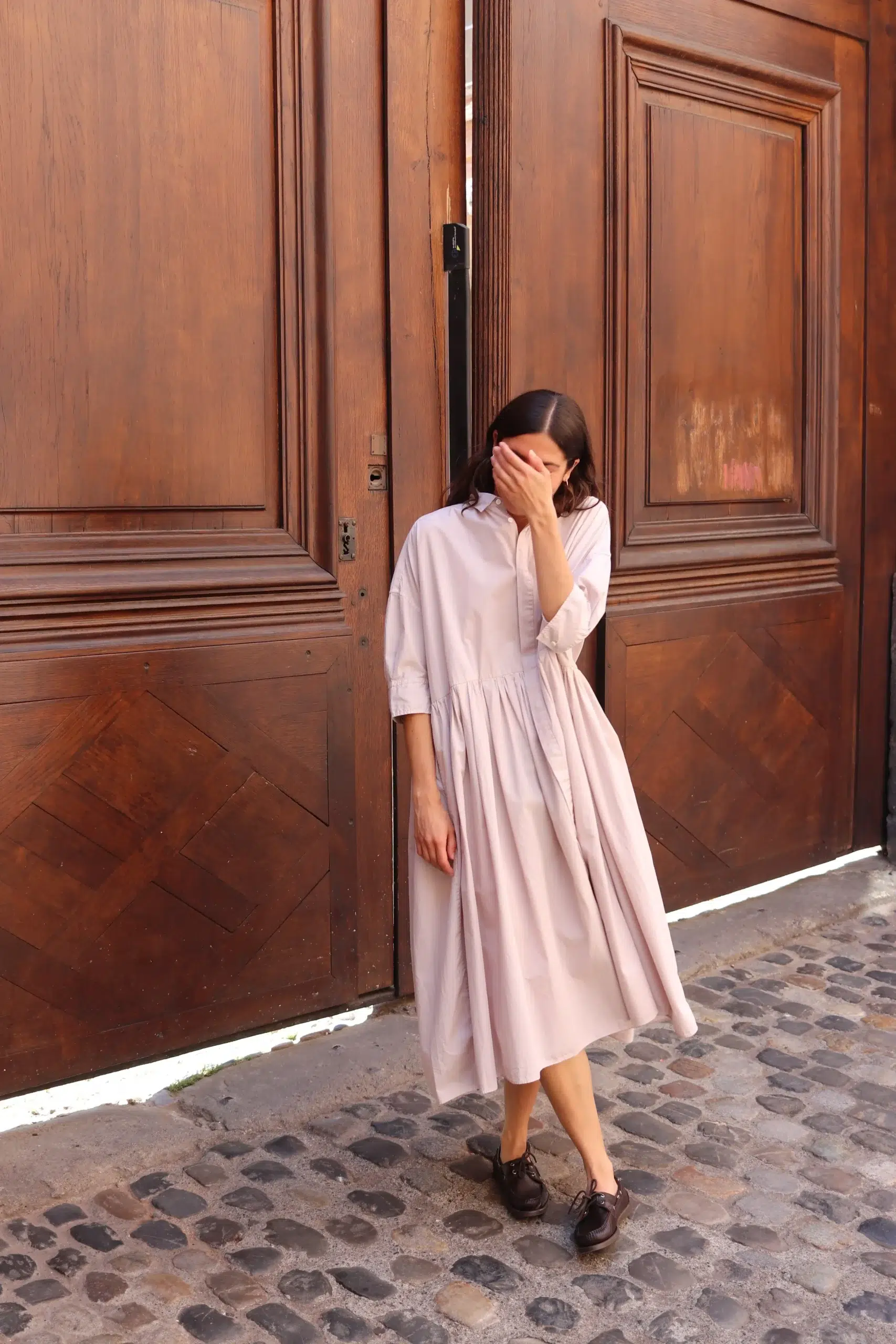 Toujours - Band Sleeve Tiered Shirt Dress MM44MD03 - Smoke Pink