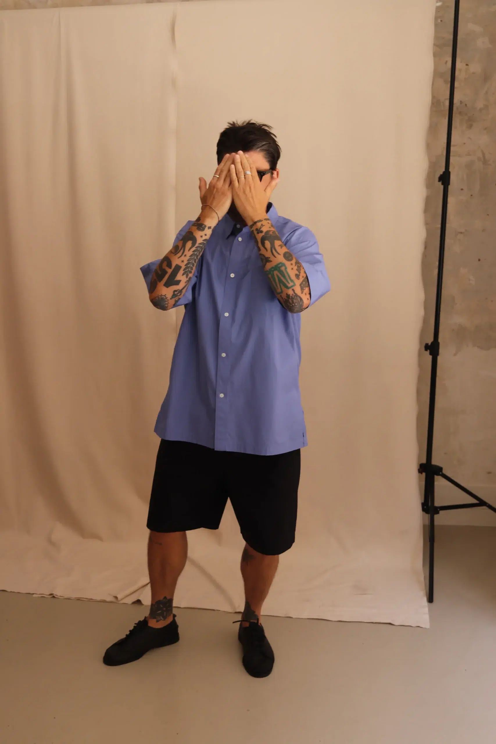 ATON - MEN SUVIN BROAD WASHED HALF SLEEVE SHIRT BLAGLM0400 - SAX