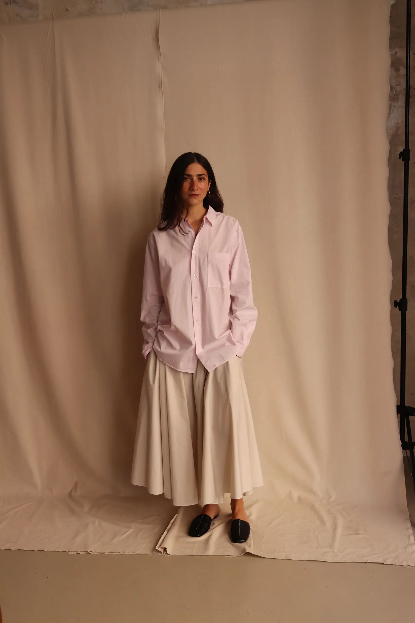 ATON - GATHERD SKIRT SKAGLM0406 - BEIGE