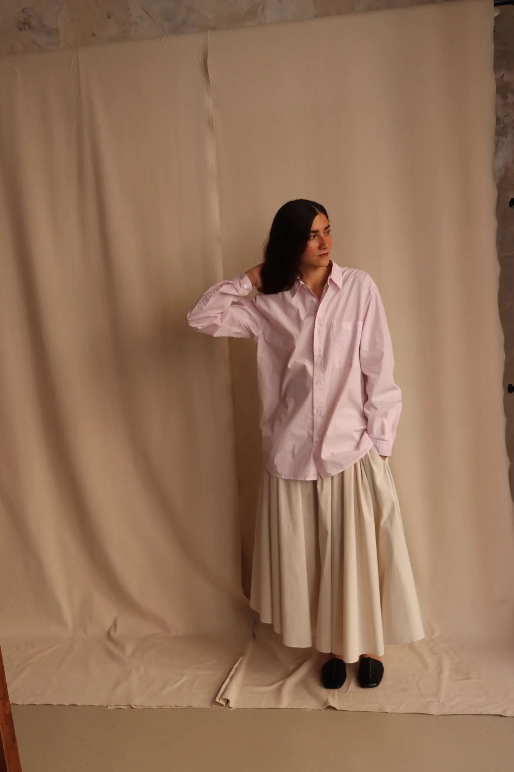 ATON - GATHERD SKIRT SKAGLM0406 - BEIGE