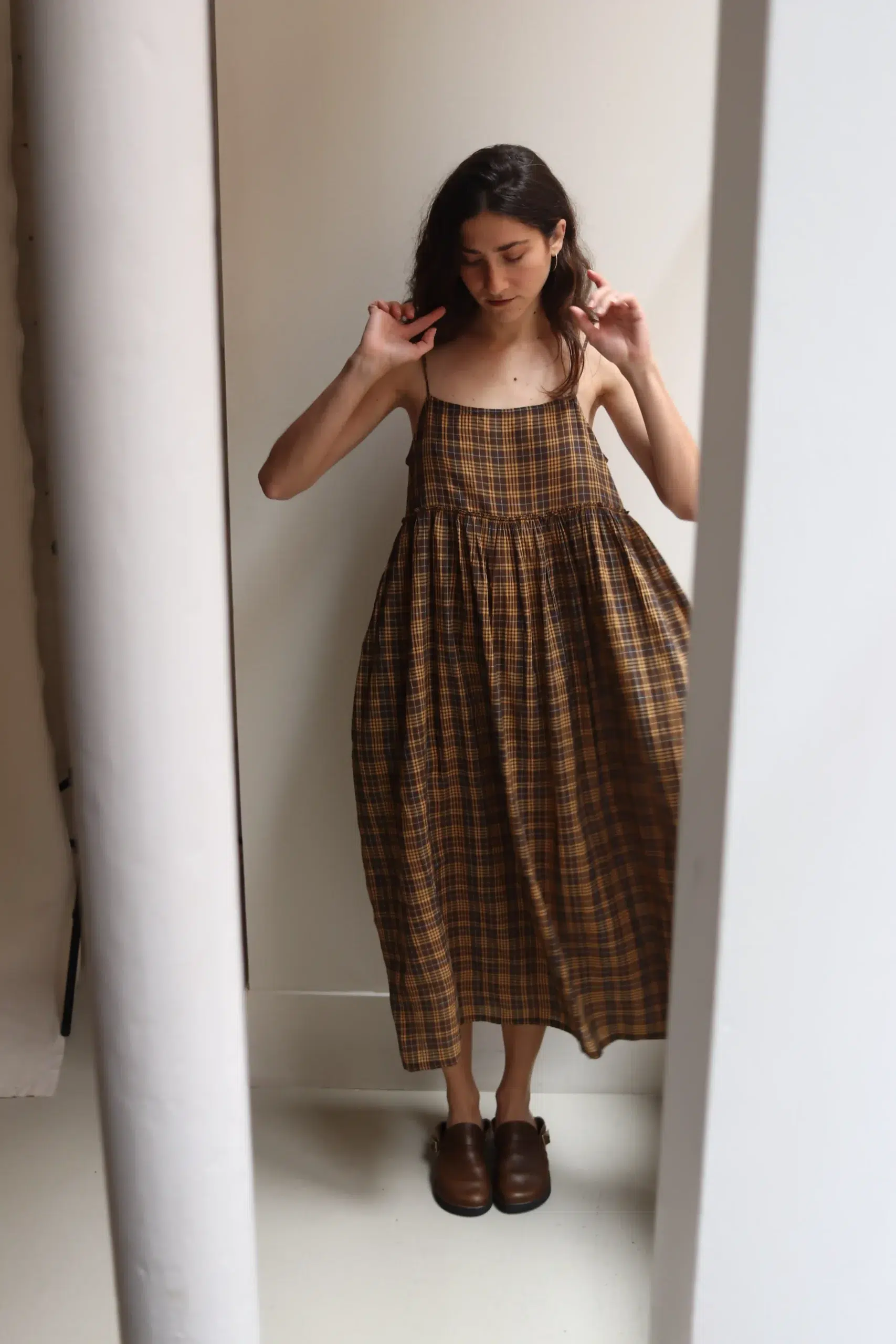 MAKU - GATHERED SLIP DRESS GS2613 - Yellow Check