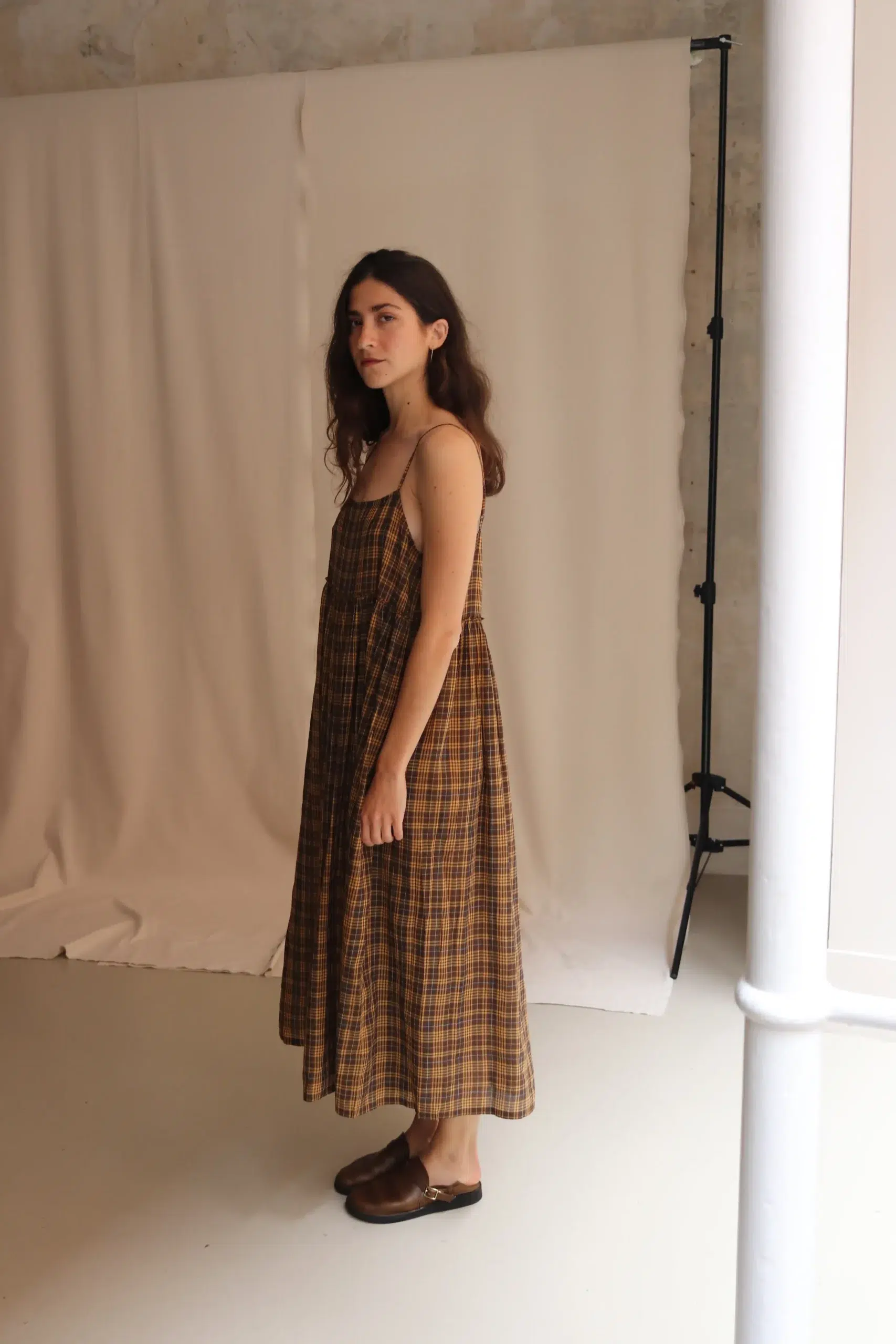 MAKU - GATHERED SLIP DRESS GS2613 - Yellow Check