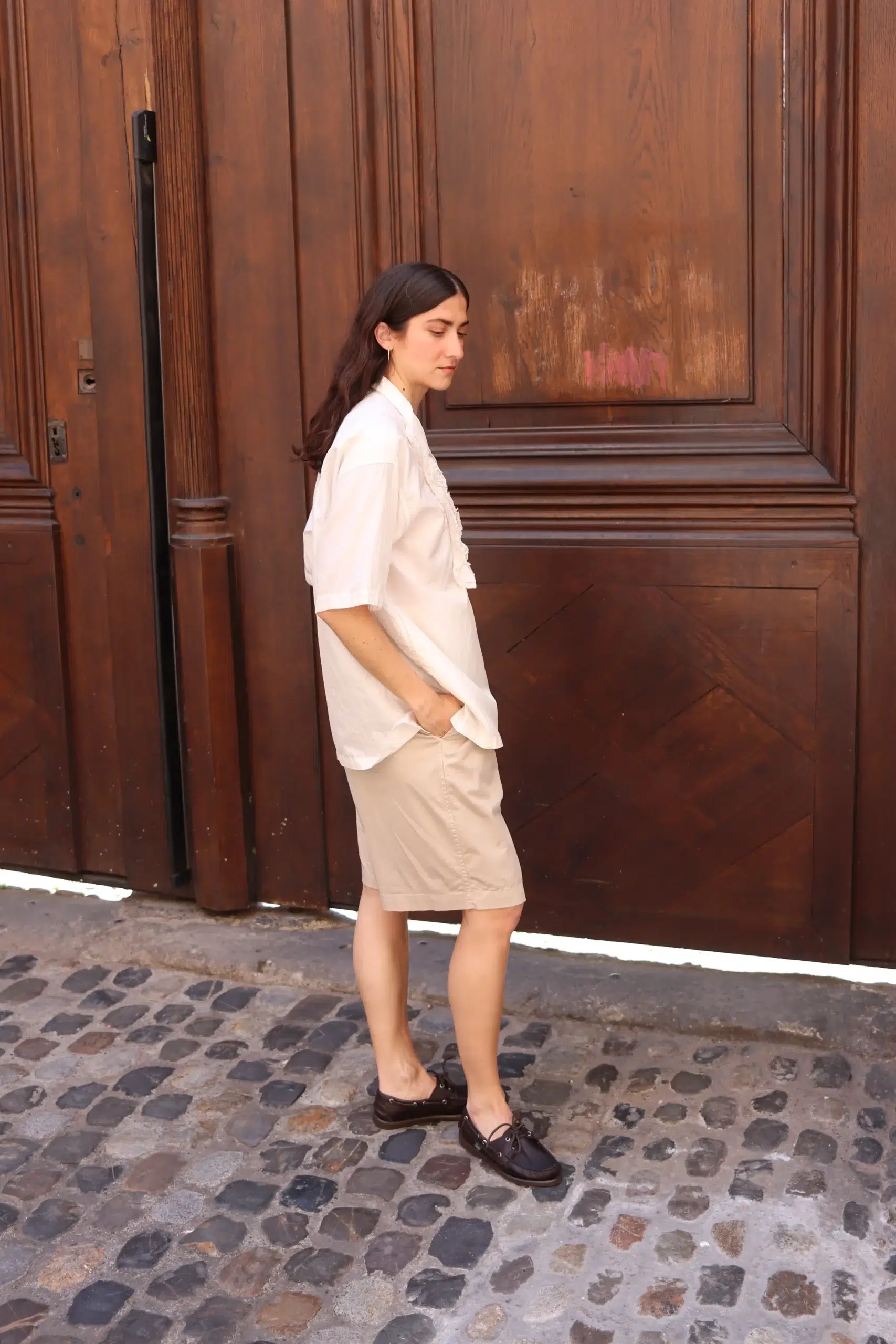 Toujours - Open Collar Short Sleeve Frill Shirt YM44OS02 - Ivory