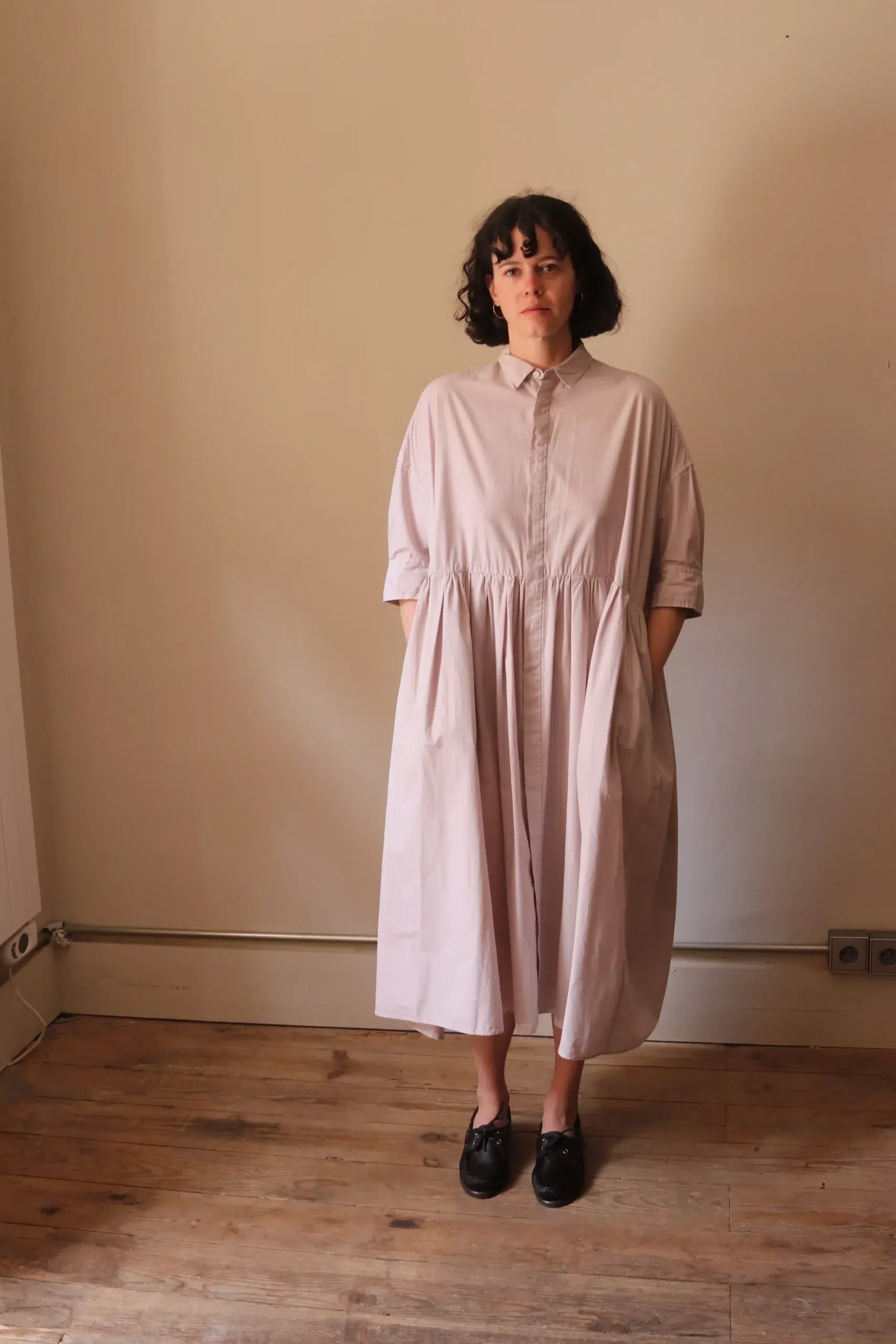 Toujours - Random Pleated Half Sleeve Shirt Dress MM44QD03 - Smoke Lilac