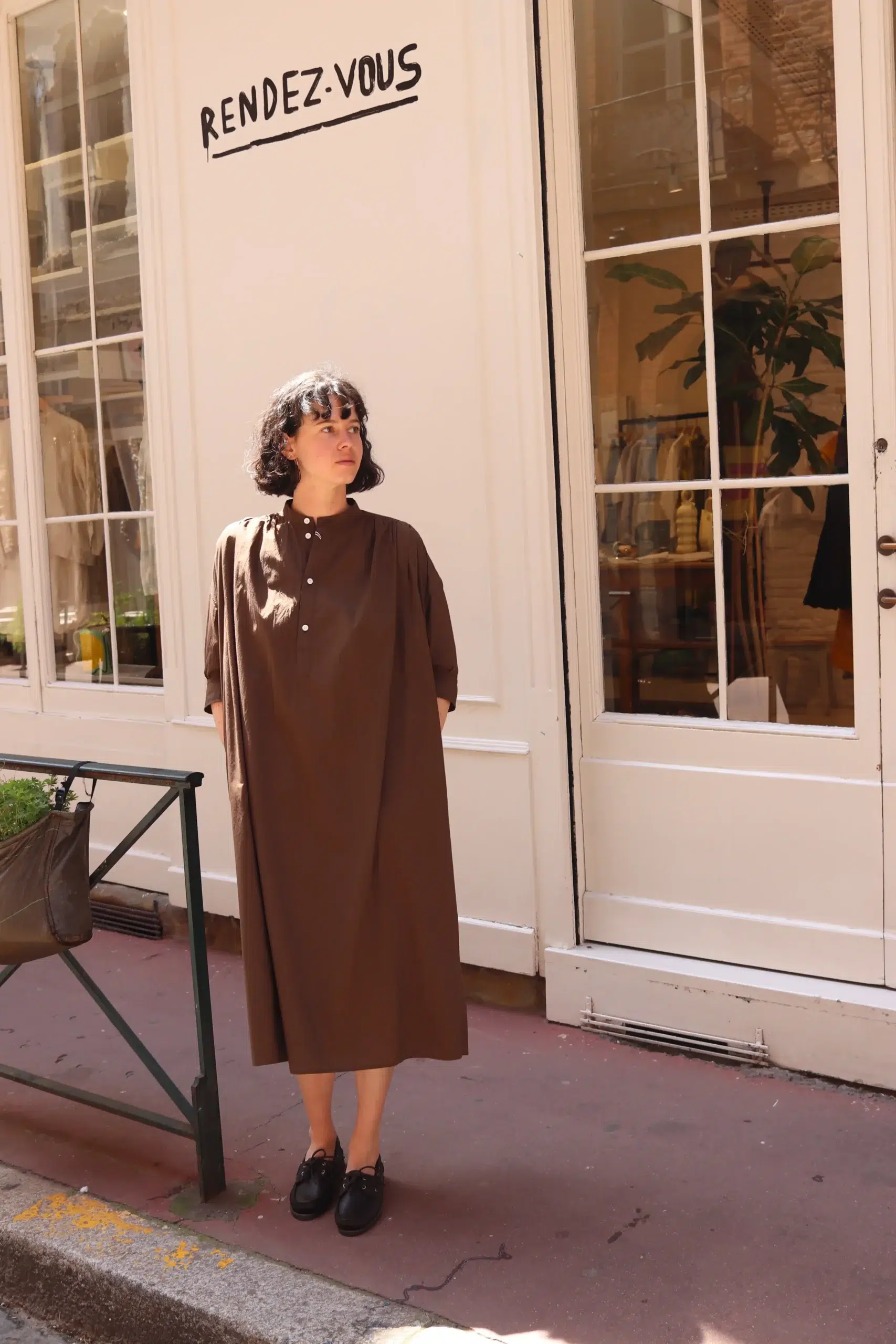 Toujours - Half Bishop Sleeve Pleated Shirt Dress MM44HD03 - Olive Brown