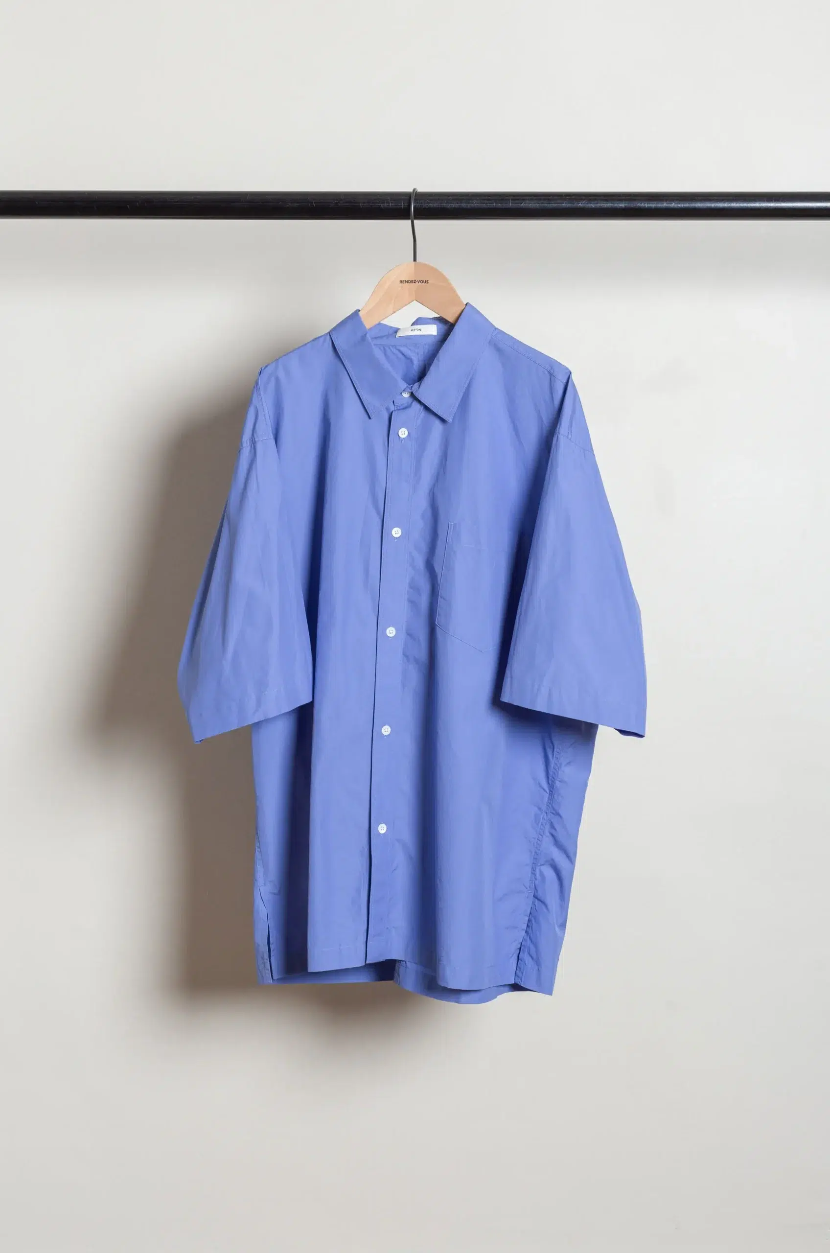 ATON - MEN SUVIN BROAD WASHED HALF SLEEVE SHIRT BLAGLM0400 - SAX