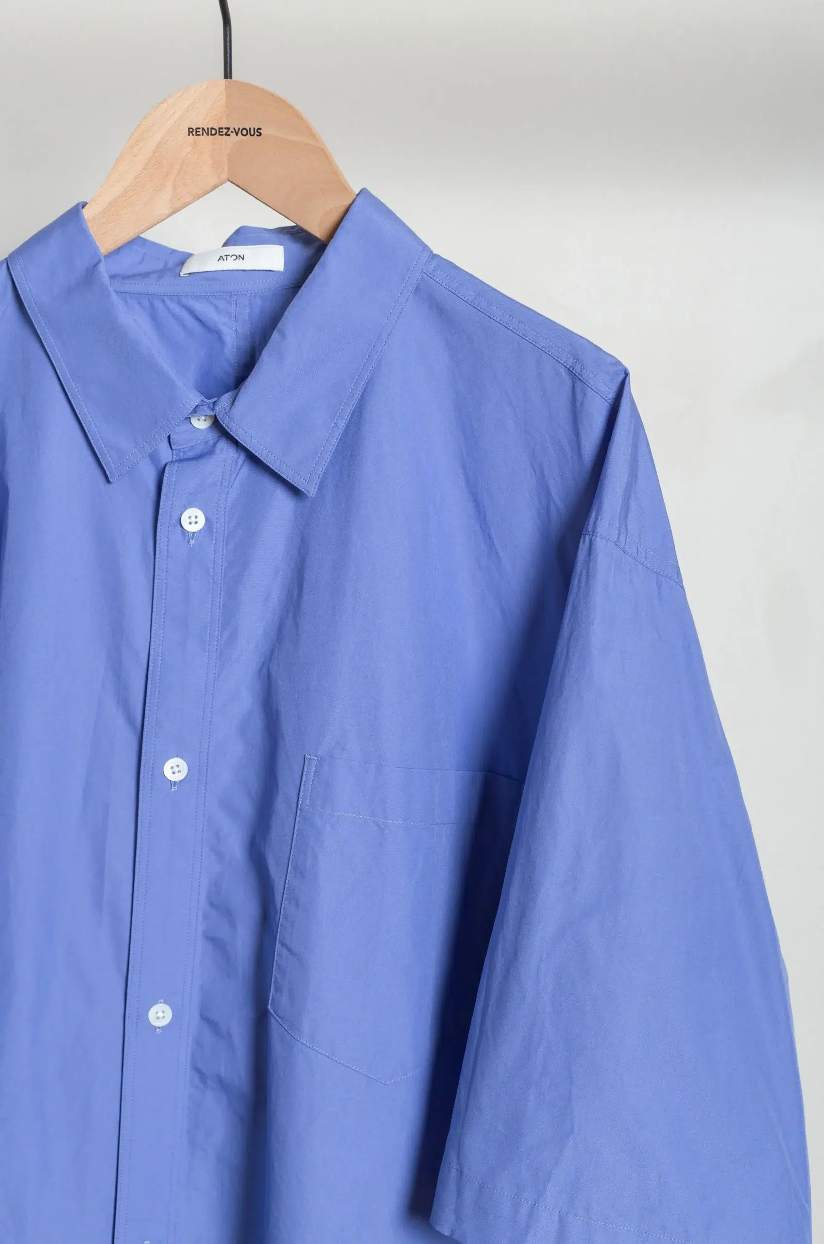 ATON - MEN SUVIN BROAD WASHED HALF SLEEVE SHIRT BLAGLM0400 - SAX