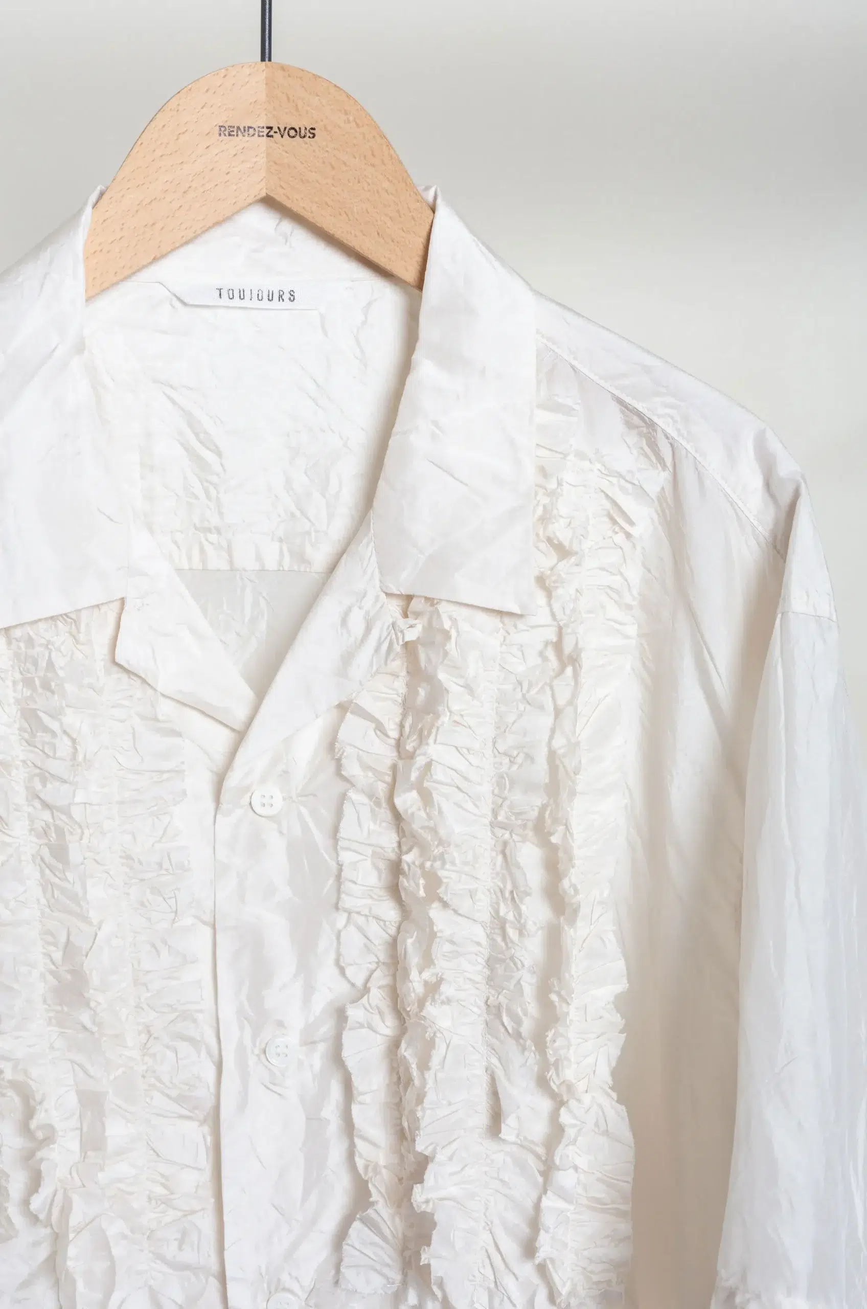 Toujours - Open Collar Short Sleeve Frill Shirt YM44OS02 - Ivory