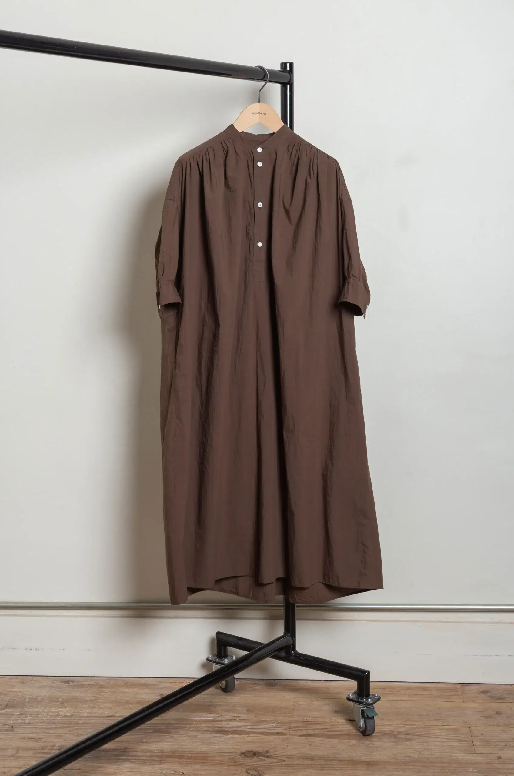 Toujours - Half Bishop Sleeve Pleated Shirt Dress MM44HD03 - Olive Brown