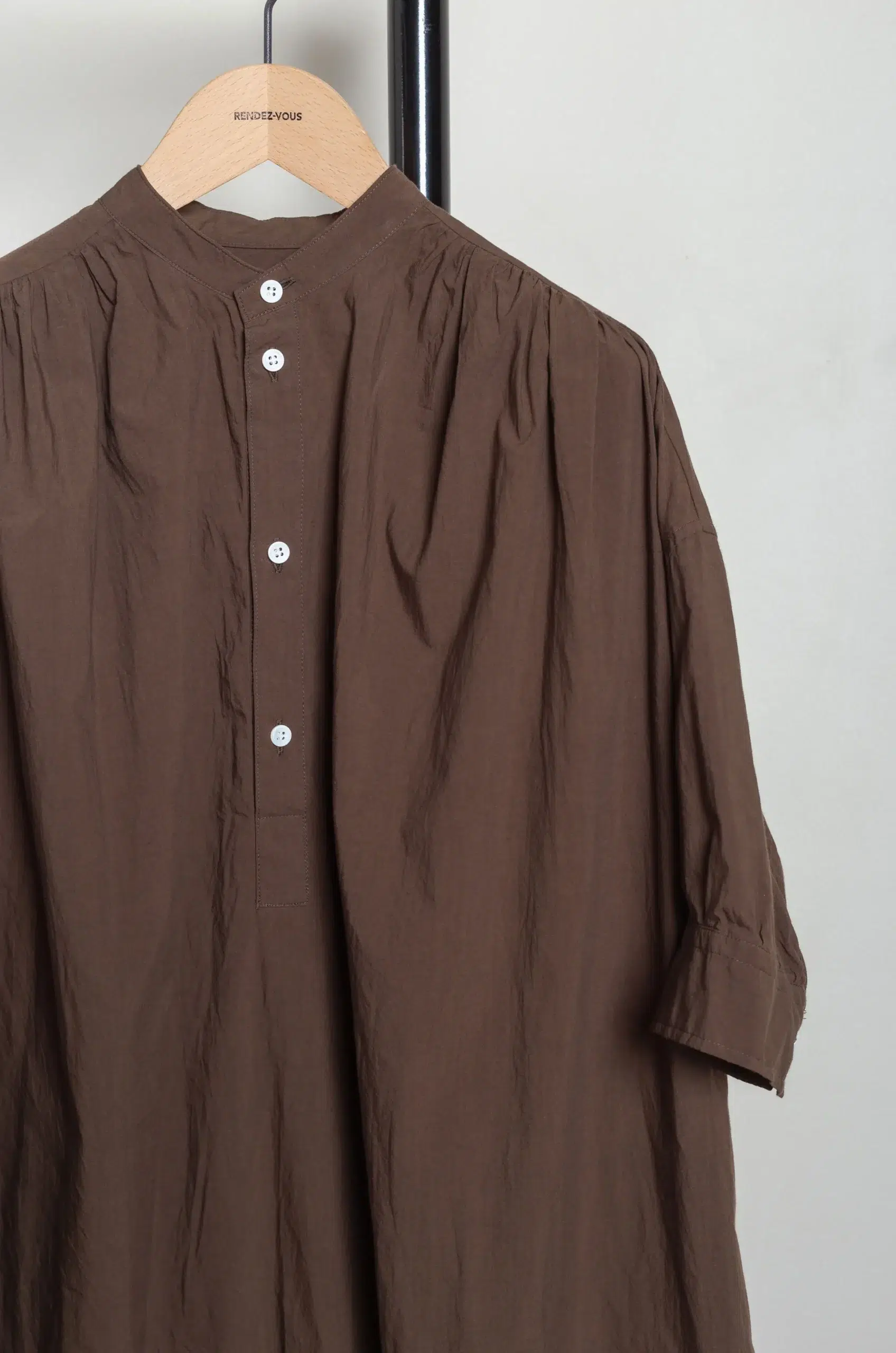 Toujours - Half Bishop Sleeve Pleated Shirt Dress MM44HD03 - Olive Brown