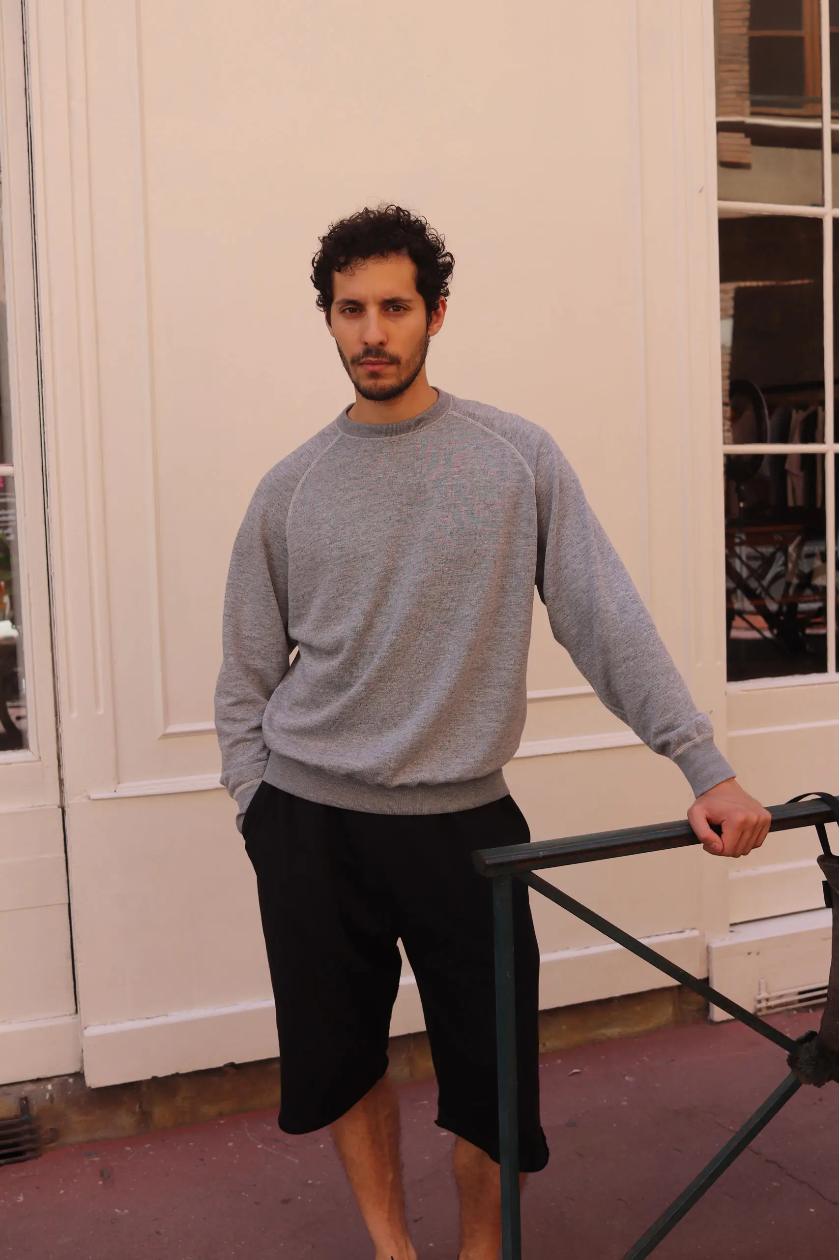 Comoli - Grey Fleece Crew Neck Top D01-05045 - GRAY
