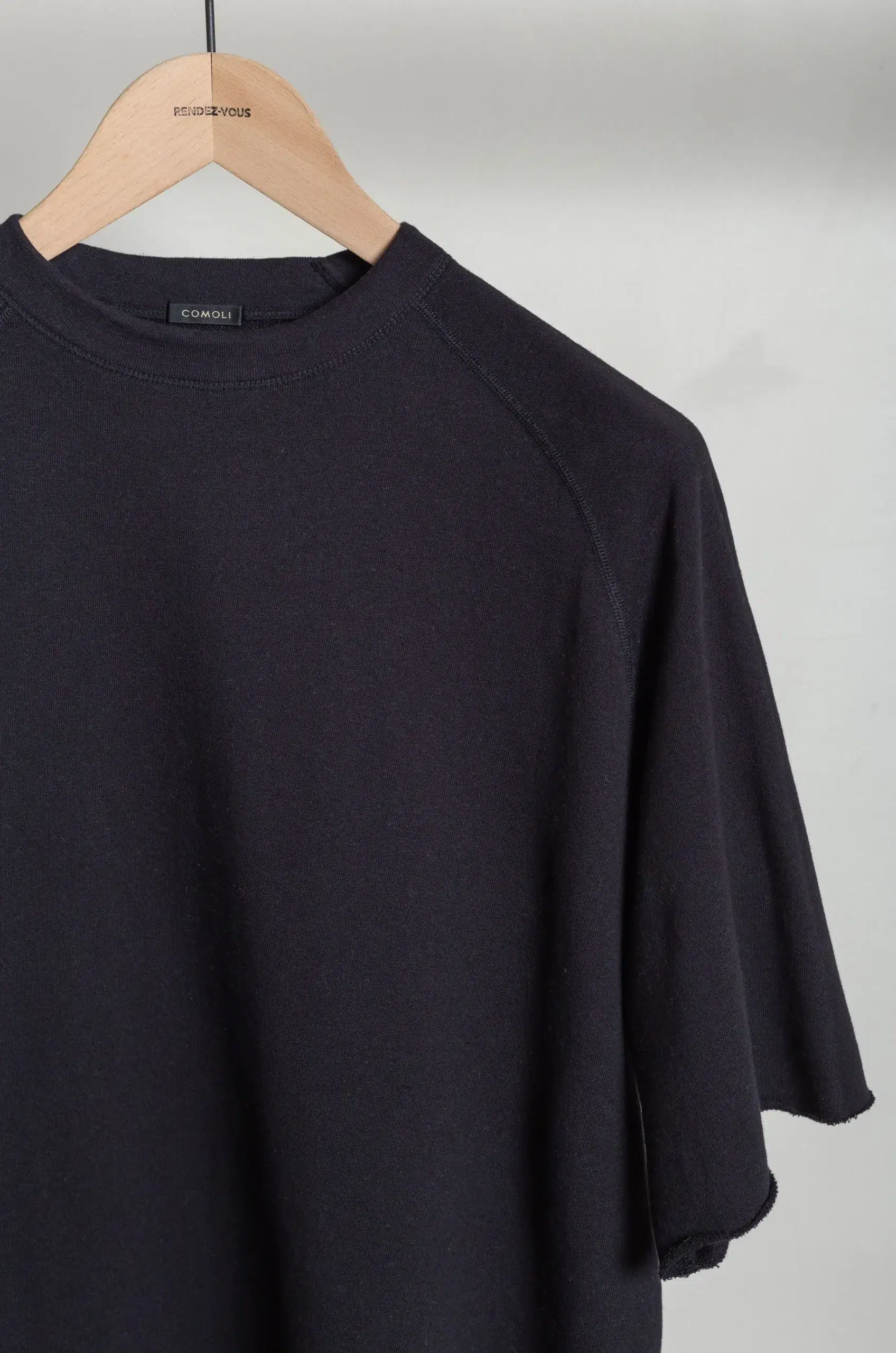 Comoli - LW Cotton Fleece Short-Sleeve Crew Neck Top D01-05019 - BLACK